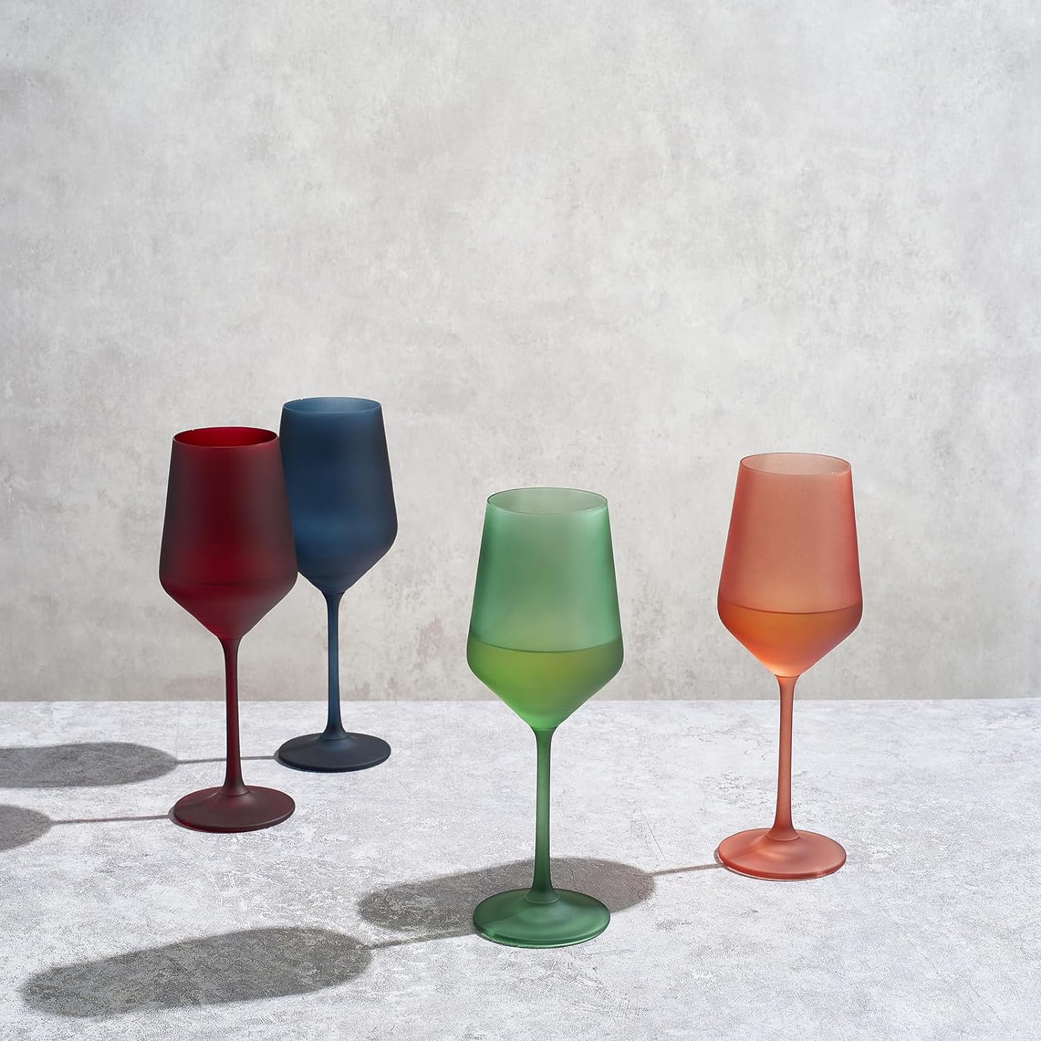 Frosted Colored Crystal Wine Glass Set Of 4 Italian Style Tall Drinkware