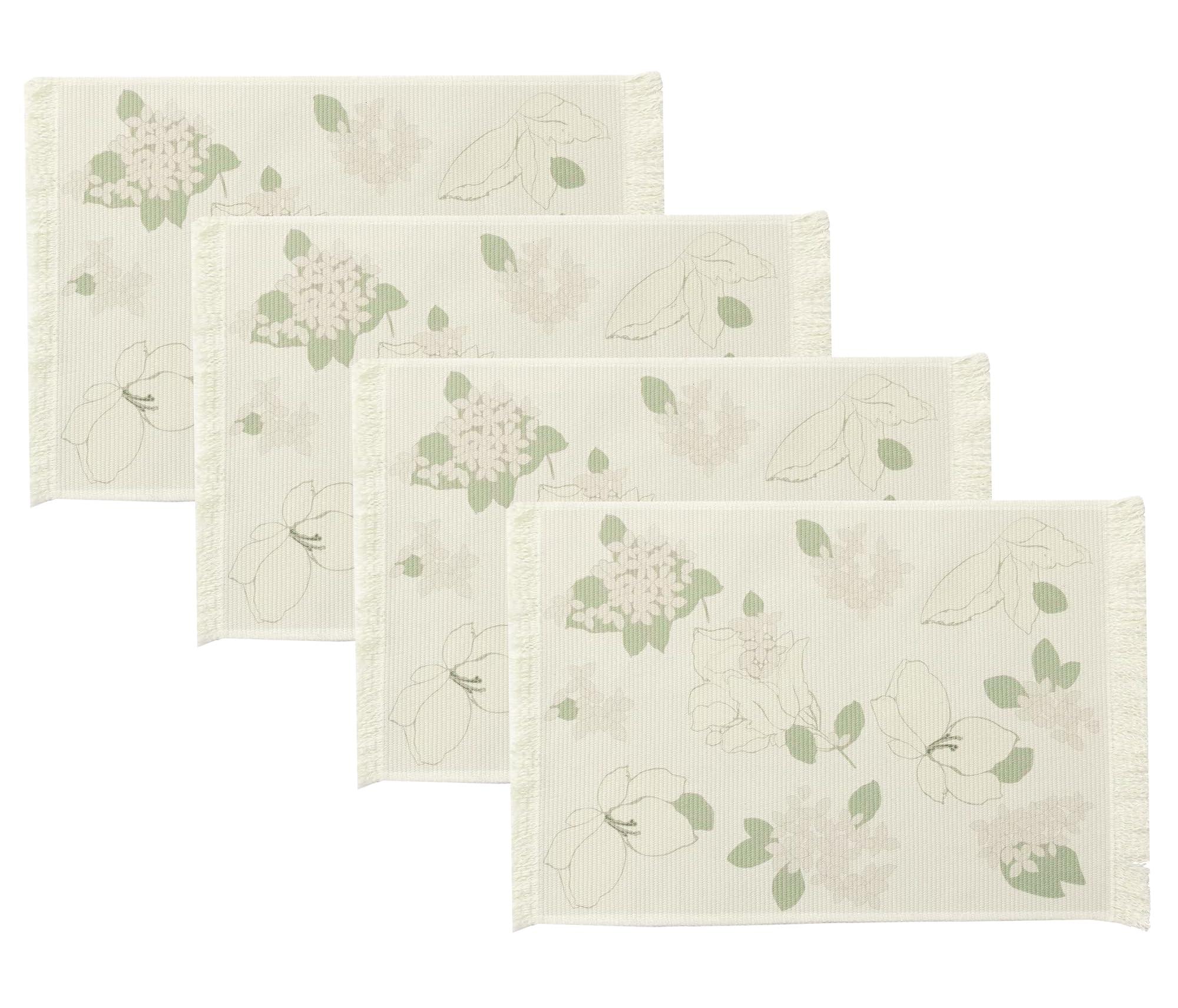Fennco Styles Wildflowers Printed with Fringe Placemats 14" W x 19" L, Set of 4 - Pink Floral Table Mats for Dining Room, Banquets, Family Gatherings, and Holidays
