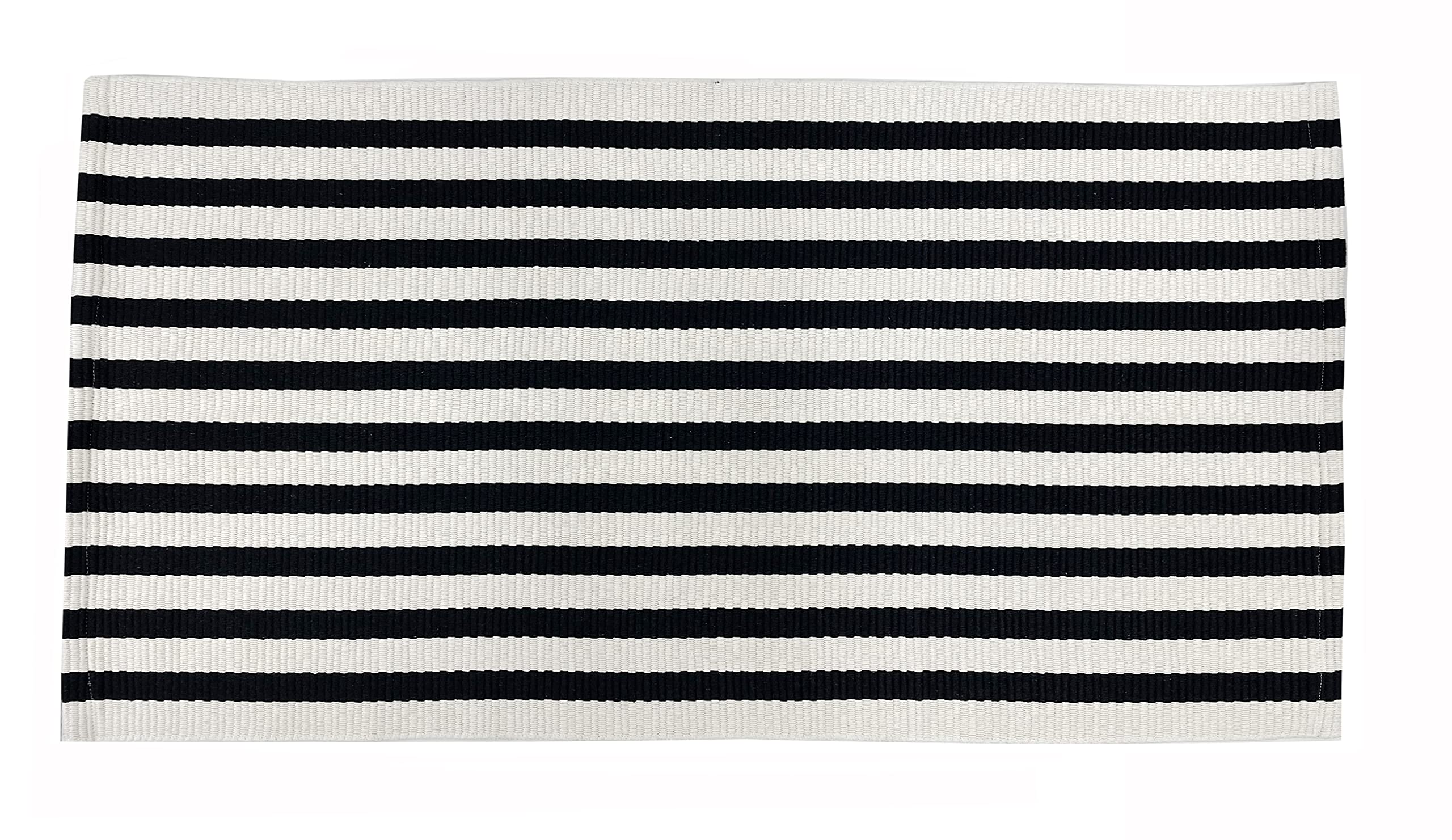 Fennco Styles Woven Classic Striped Area Rug 24" W x 51" L - Navy Blue Cotton Blend Carpet Indoor Outdoor Floor Mat for Living Room, Entryway, Bedroom and Floor Décor