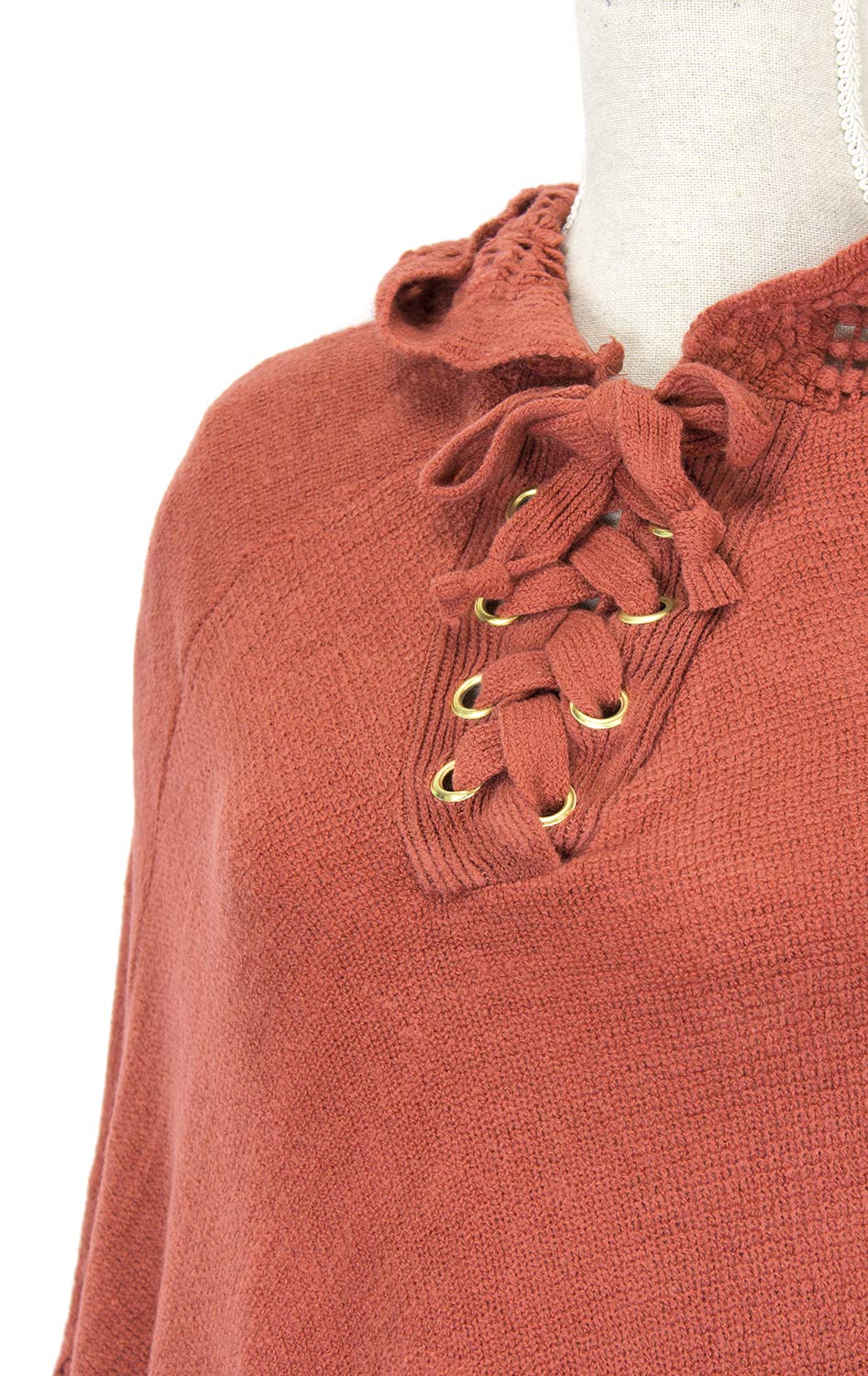Styles I Love Women Fringed Lace Up Hooded Poncho Pullover Cardigan Soft Wrap for Winter Season