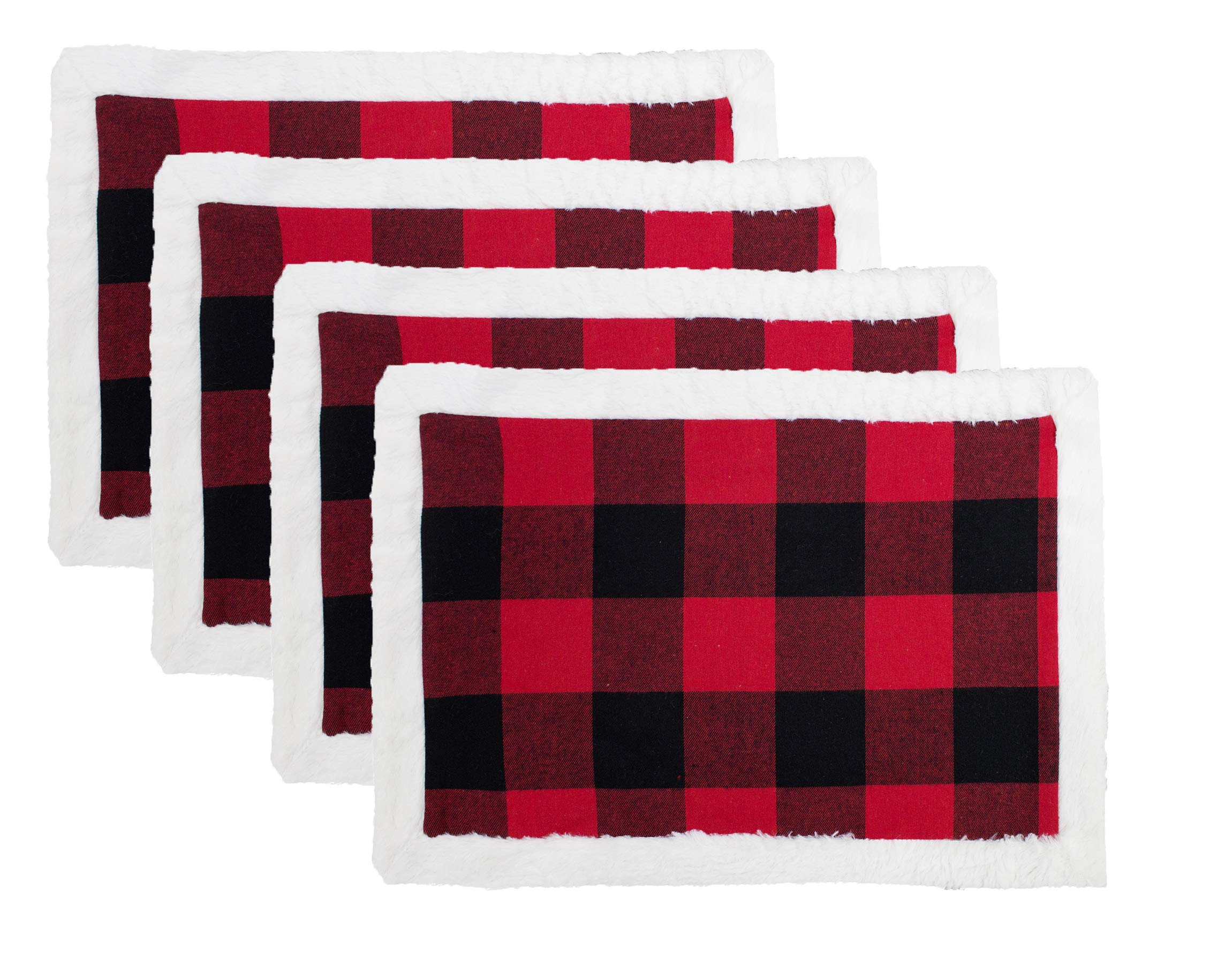Fennco Styles Holiday Buffalo Plaid Red and Black with White Faux Fur Border Design Table Runner 16" W x 72" L