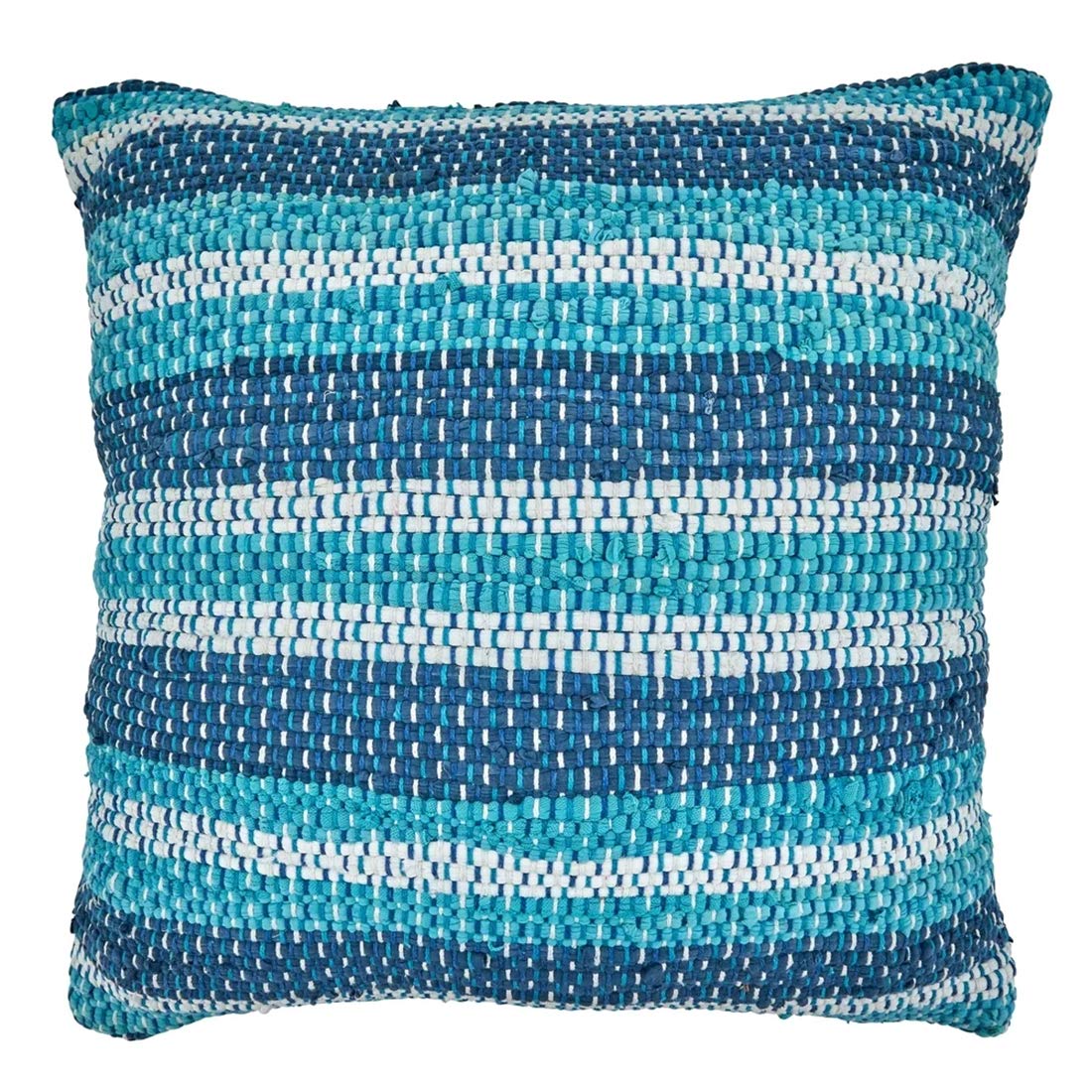 Fennco Styles Striped Chindi Decorative Cotton Filled Throw Pillow - Blue Textured Cushion for Home, Couch, Living Room and Office Décor