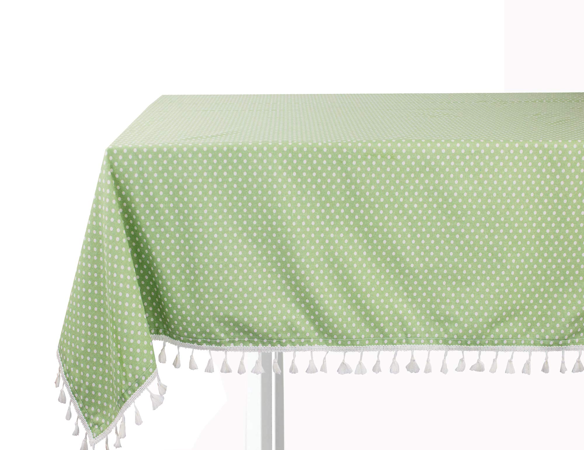 Fennco Styles Simply Striped Tassel Cotton Blend 55 x 55 Inch Tablecloth - Green Table Cover for Banquets, Holiday, Special Events, Outdoor and Home Décor