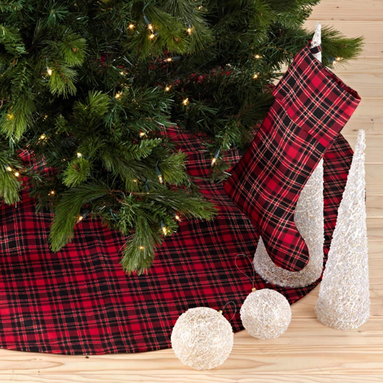 Fennco Styles Classic Tartan Plaid Tree Skirt 56 x 56 Inch Round - Red and Black Christmas Tree Skirt for Holiday Decorations, Special Events and Home Décor