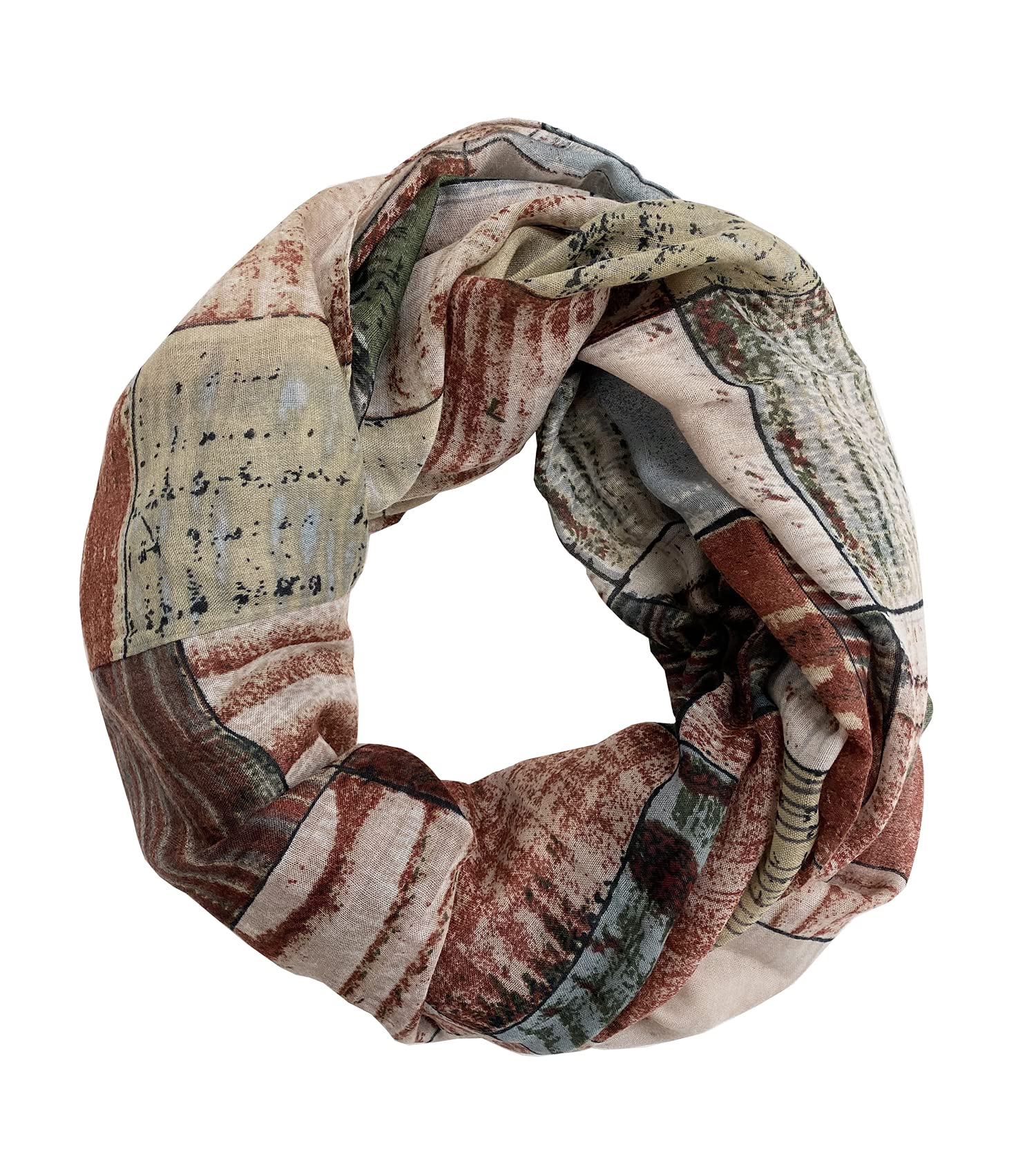 stylesilove Women Girls Color Block Abstract Print Infinity Loop Scarf Lightweight Autumn Wrap Neck Warmer