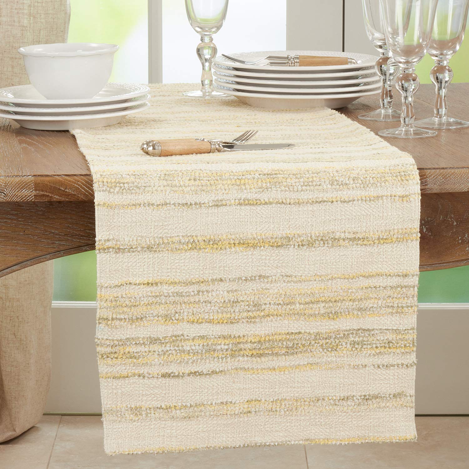 Fennco Styles Woven Stripe Cotton Table Runner 16" W x 72" L - Yellow Rectangular Table Cover for Home Décor, Dining Table, Banquets, Family Gathering and Special Events