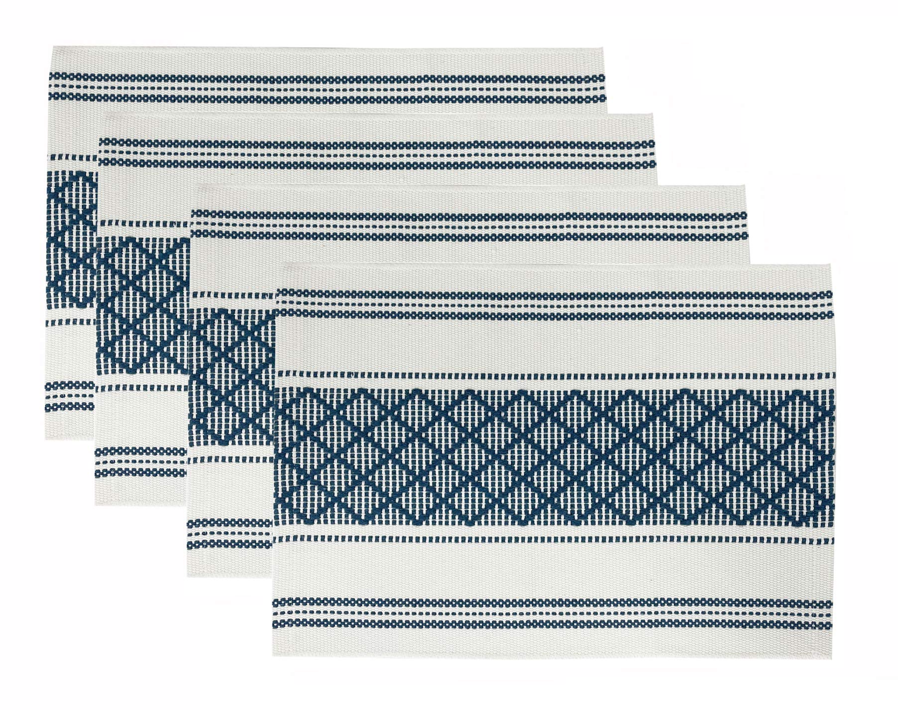Fennco Styles Diamond Stitch Design Cotton Blend Placemats 14" W x 19" L, Set of 4 - Black Geometric Woven Table Mats for Boho Décor, Home, Dining Table, Banquets, Family Gatherings, Special Occasion