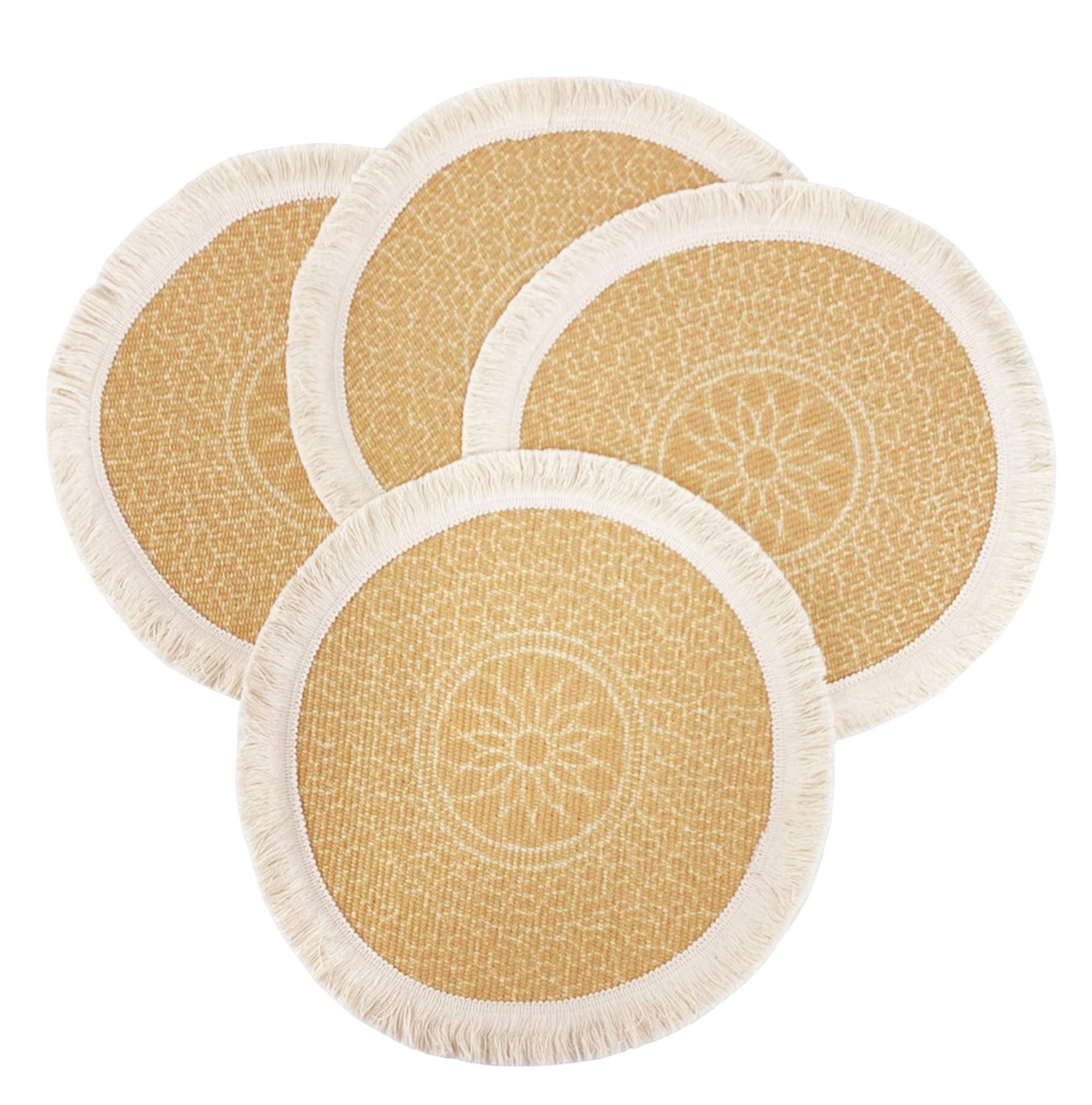 Fennco Styles Unique Dream Catcher Fringe Cotton Placemats 14-inch Round, Set of 4 - Boho Decorative Table Mats for Home Decor, Dining Table, Banquets and Special Events