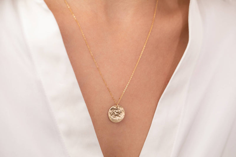 Gold Filled Hammered Disc Necklace