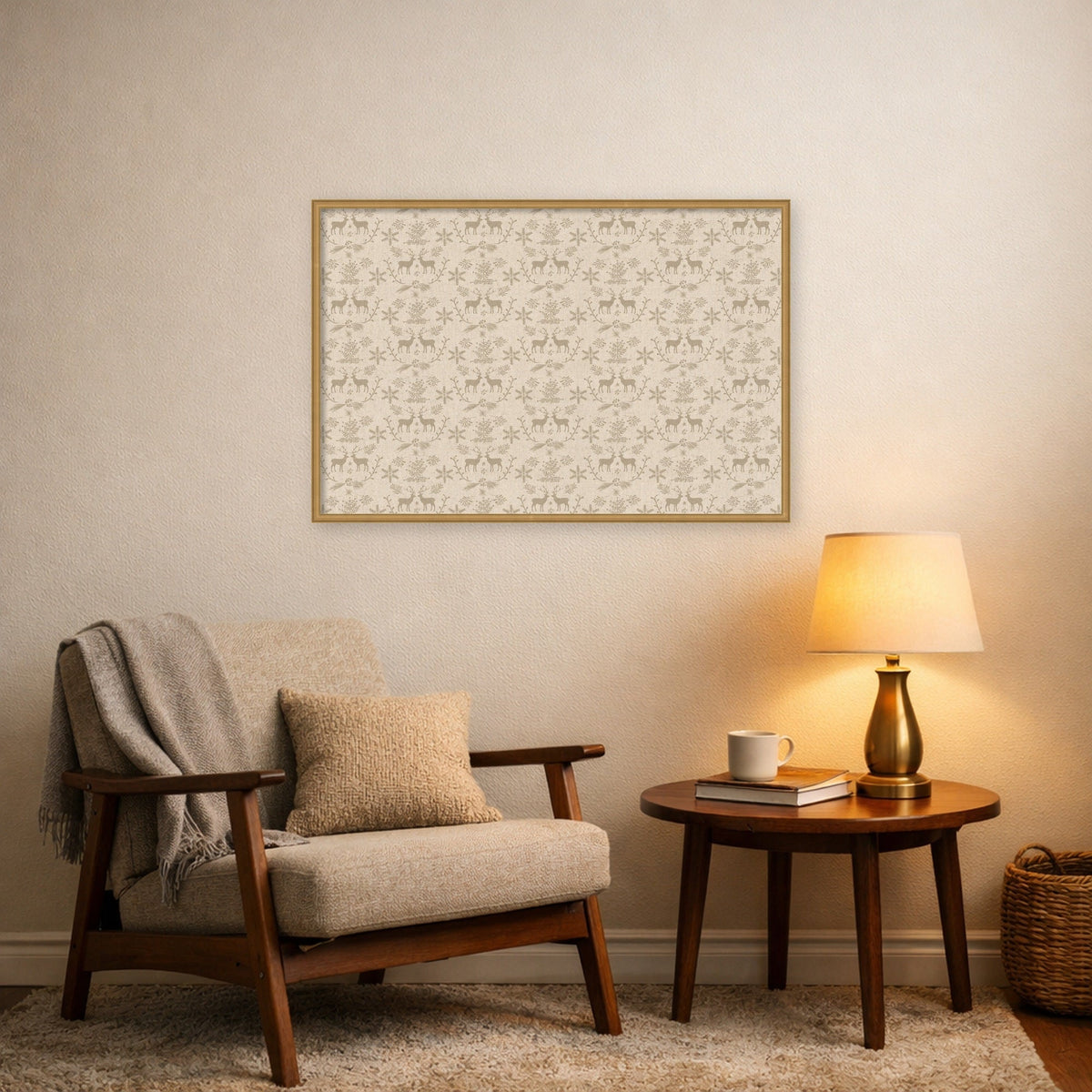 Framed Fabric Pinboard Reindeer Linen Printed Bulletin Board
