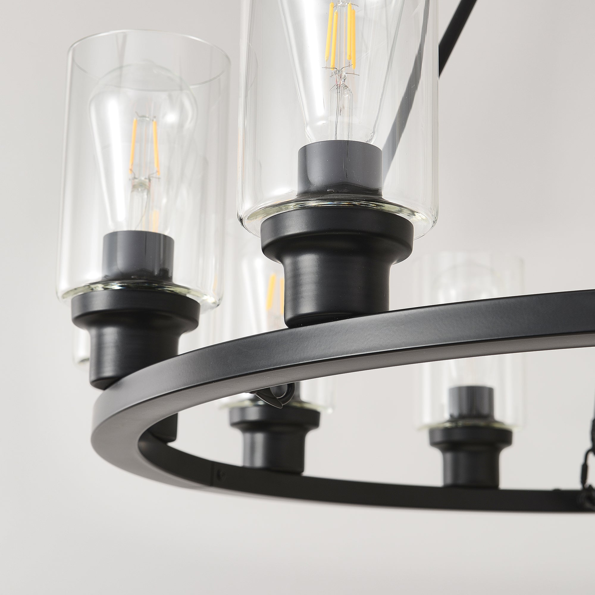 9-Light Black Wagon Wheel Chandelier