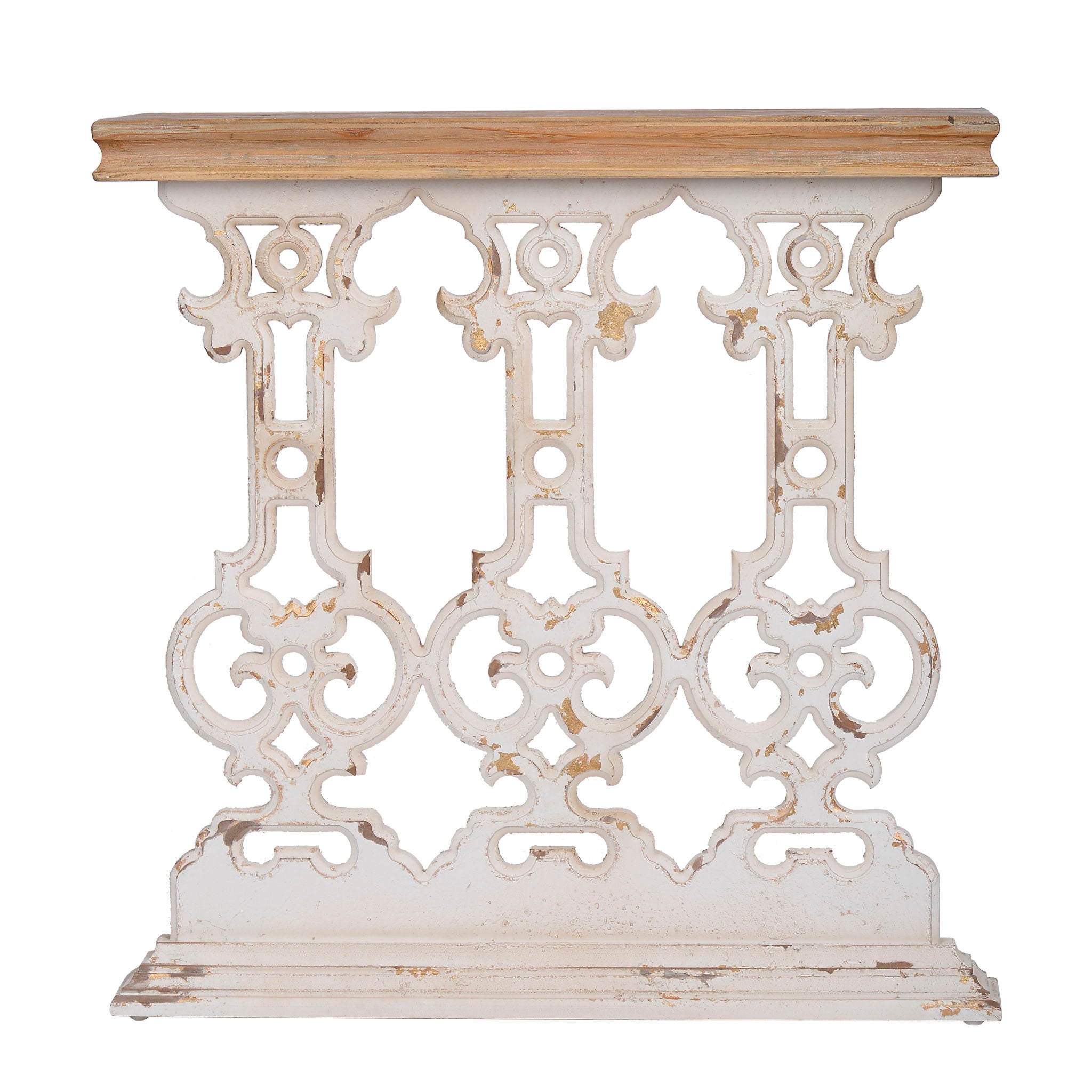 Classic Vintage Wash Console Table With Wood Top - Brown / Antique White