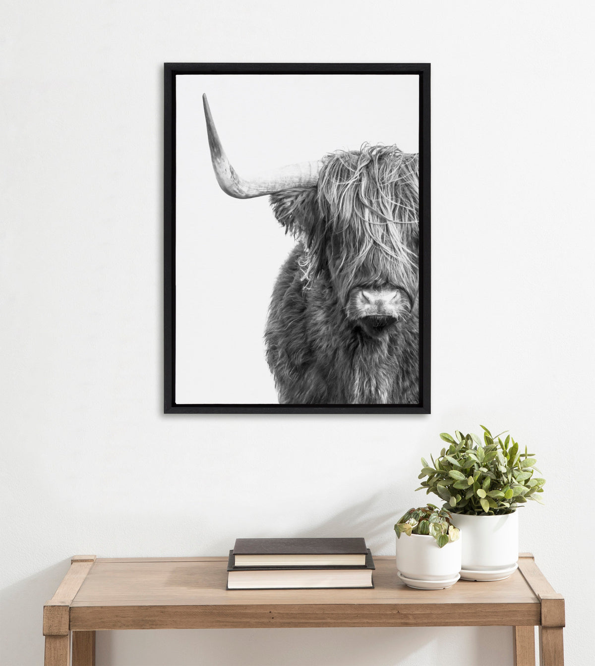 Sylvie B&W Highland Cow No. 1 Framed Canvas by Amy Peterson Art Studio