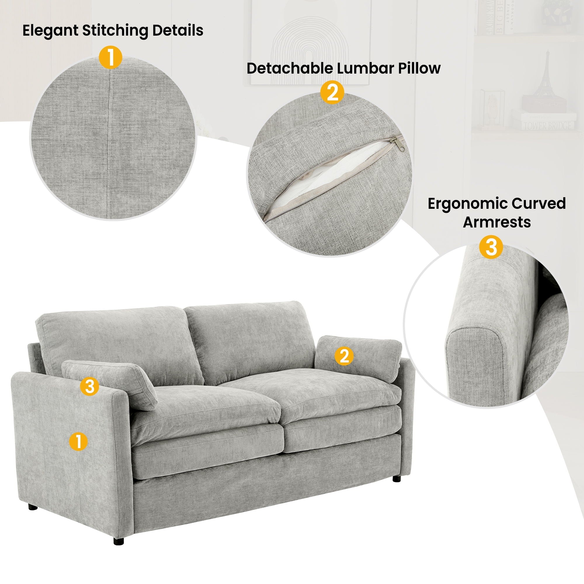 Cozy Upholstered Cushion Loveseat Sofa For Living Room