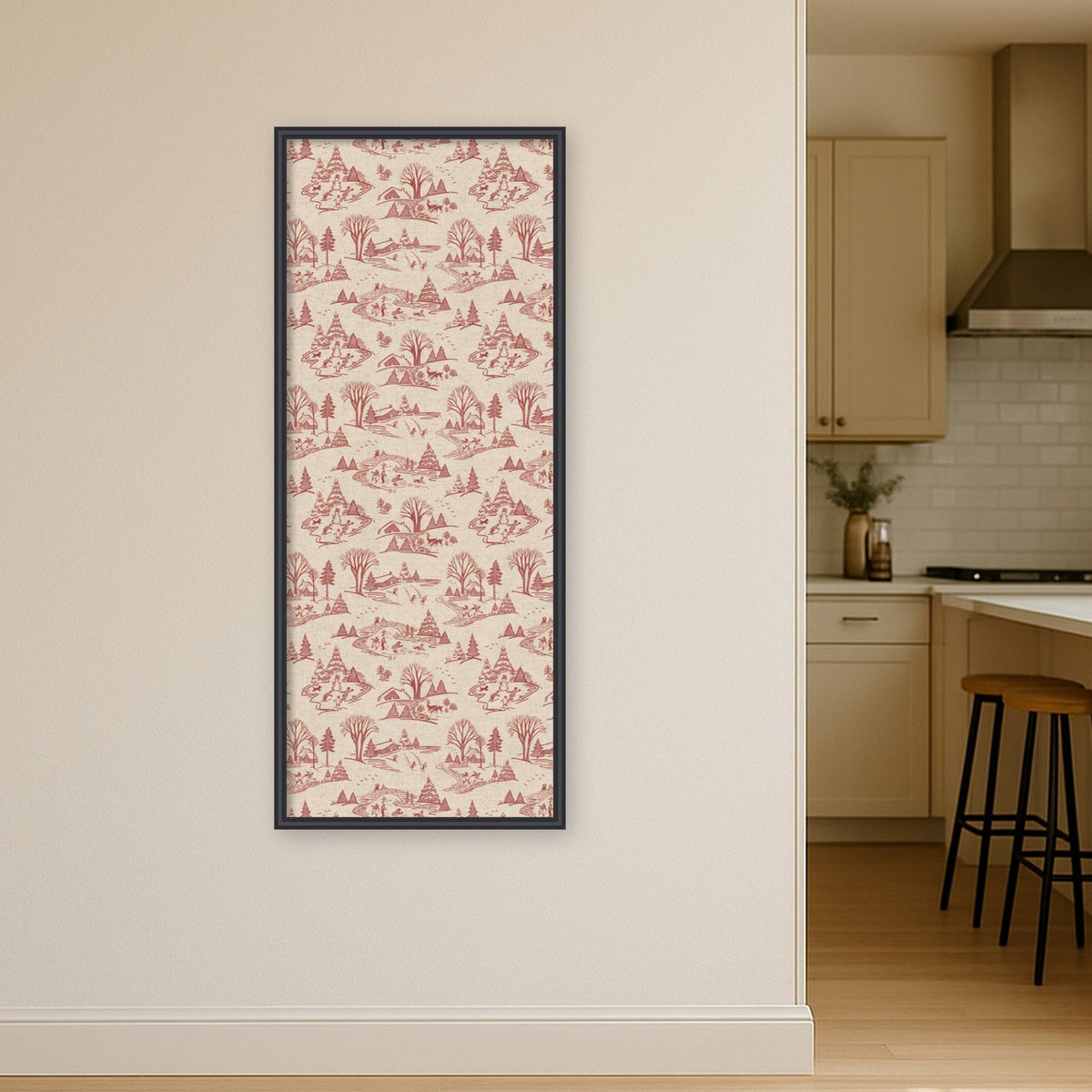 Kate and Laurel Framed Fabric Pinboard Wonderland Red Toile