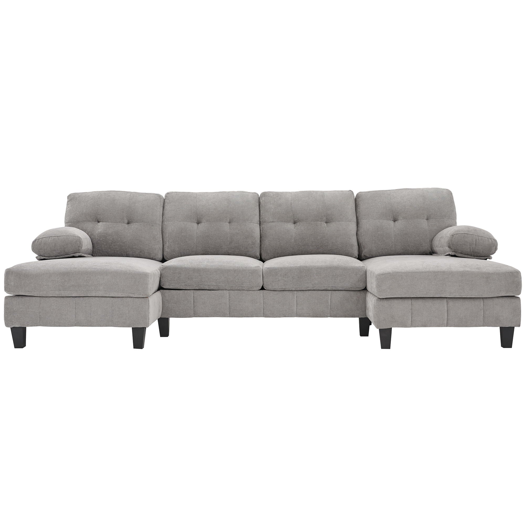U-Shaped Sectional Sofa 103.5" Fabric Couch With Dual Chaise Lounges, Storage Pockets, Armrest Pillows