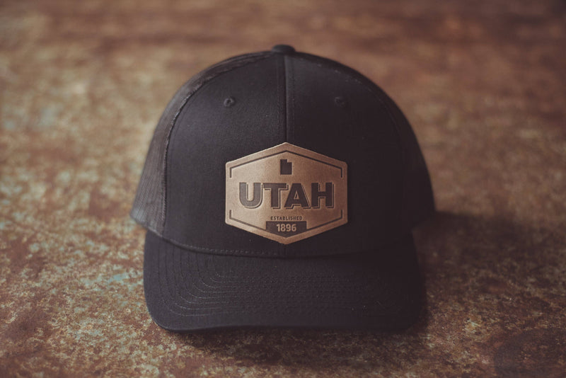 Utah Established Hat | Leather Patch Trucker Hat