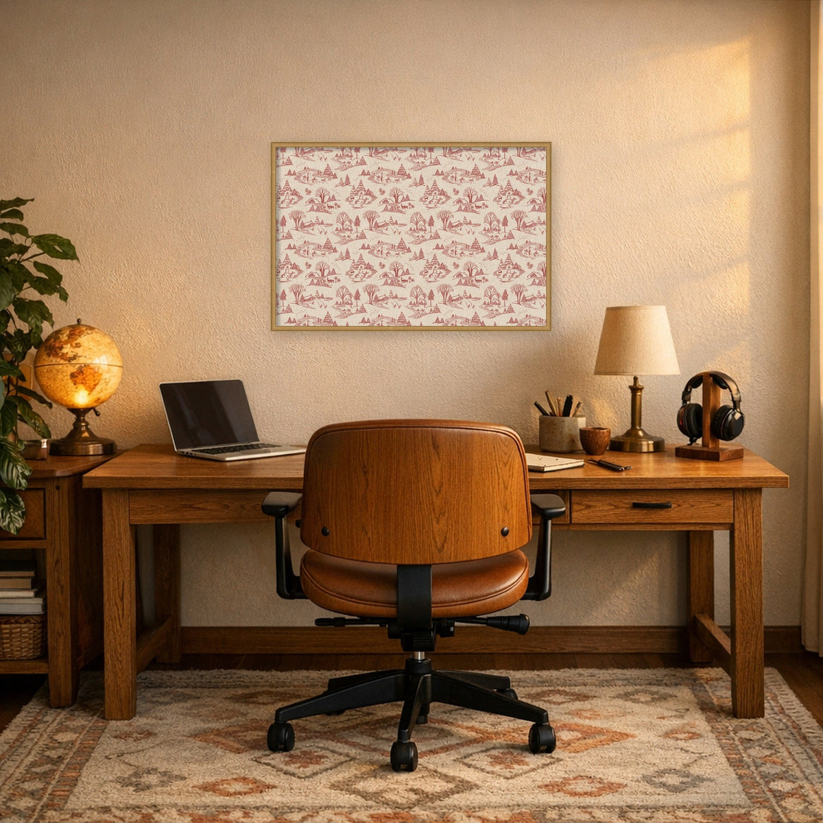Framed Fabric Magnetic Board Wonderland Red Toile Wall Organization
