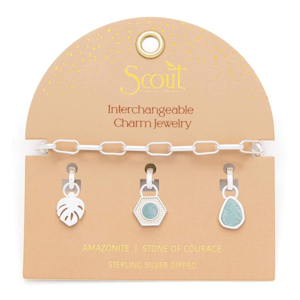 Interchangeable Charm Bracelet - Amazonite/Courage/Silver