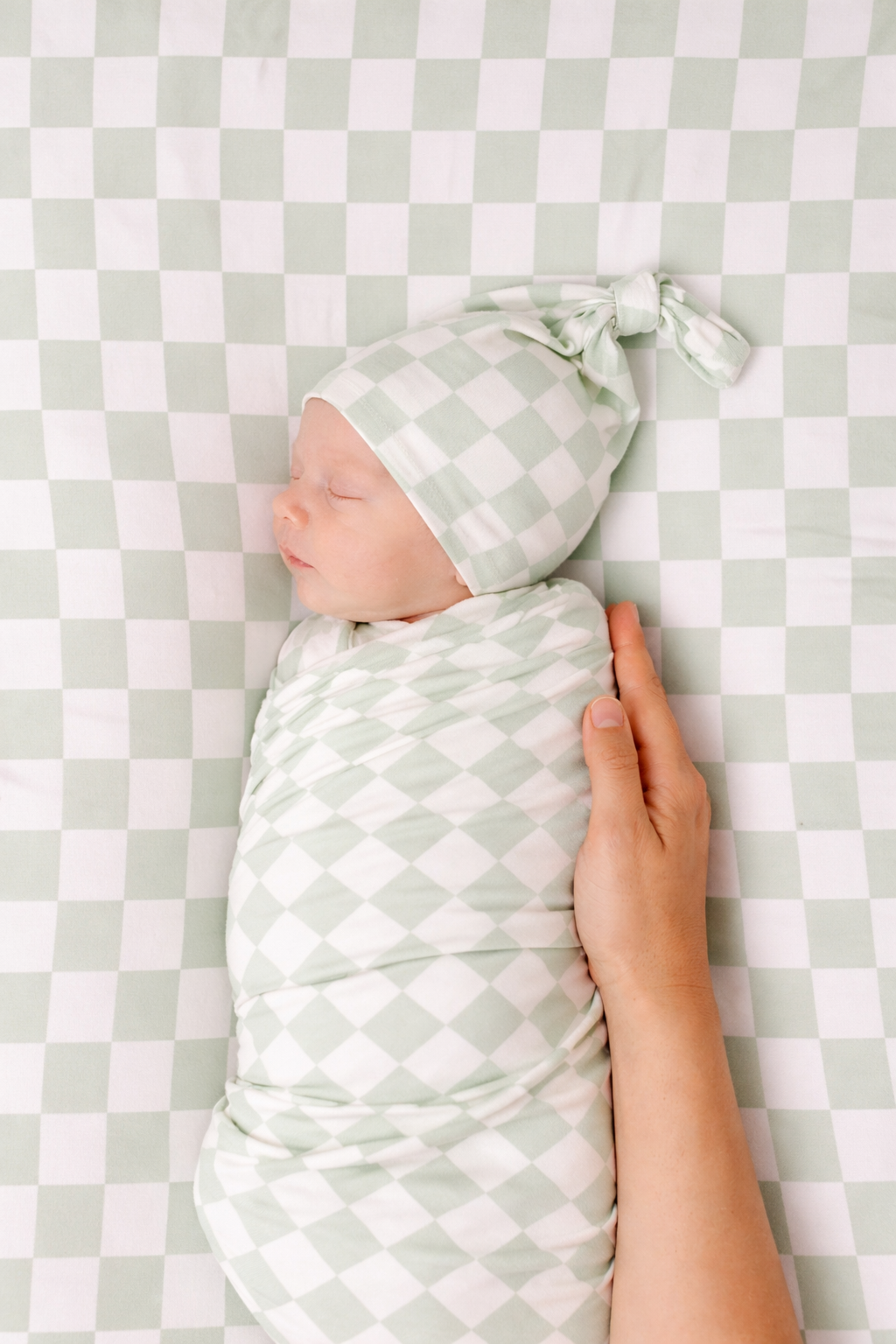 Green & White Checkered Stretch Swaddle