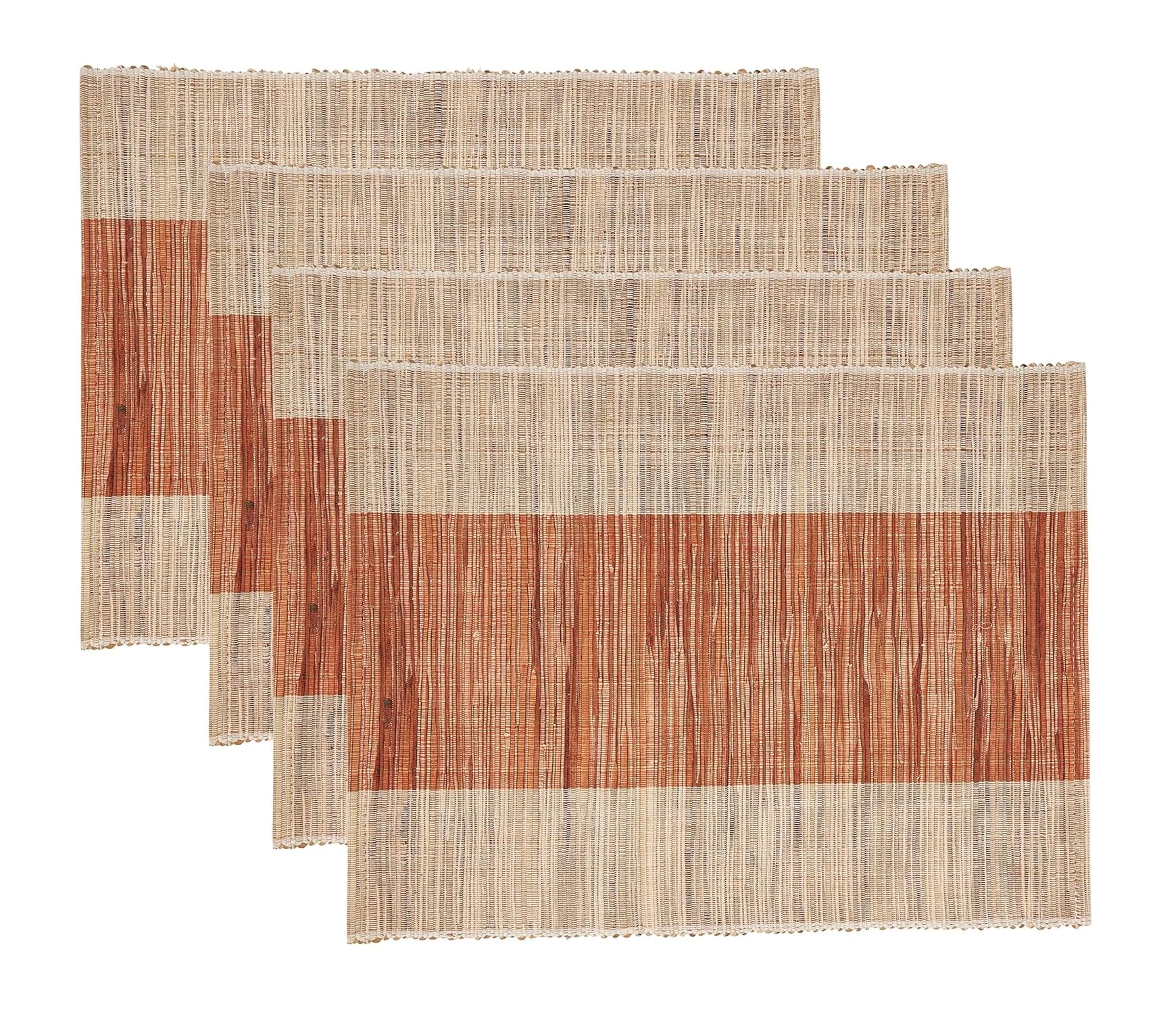 Fennco Styles Modern Water Hyacinth Banded Placemats 14 x 19 Inch, Set of 4 - Shimmering Table Mats for Home Décor, Dining Table, Banquets, Holiday and Special Events