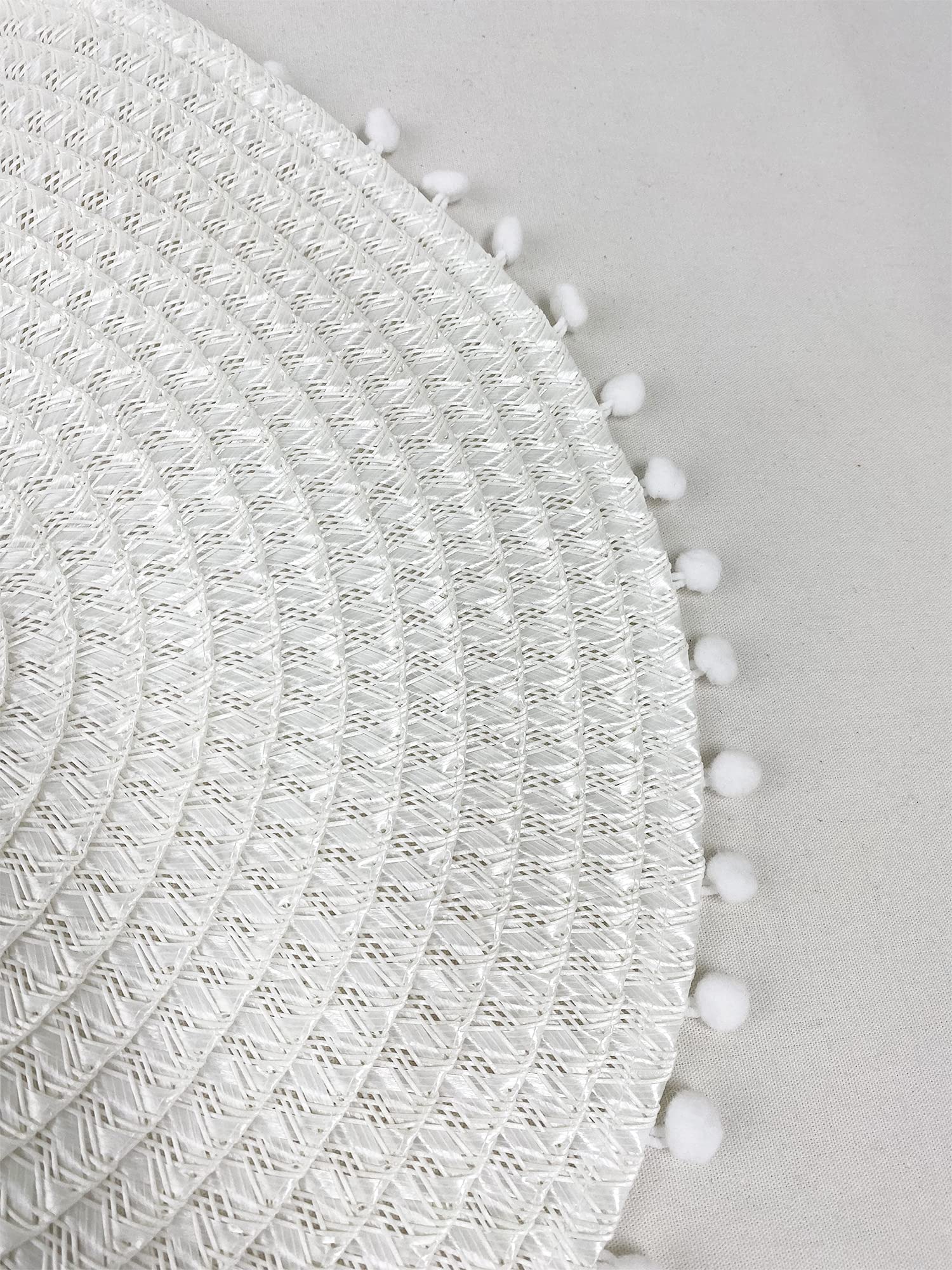 Fennco Styles Pom Pom Textured Placemats 15 Inches Round, Set of 4 – Modern Traycloth Table Mats for Home, Dining Room Décor, Banquets, Indoor & Outdoor and Special Events