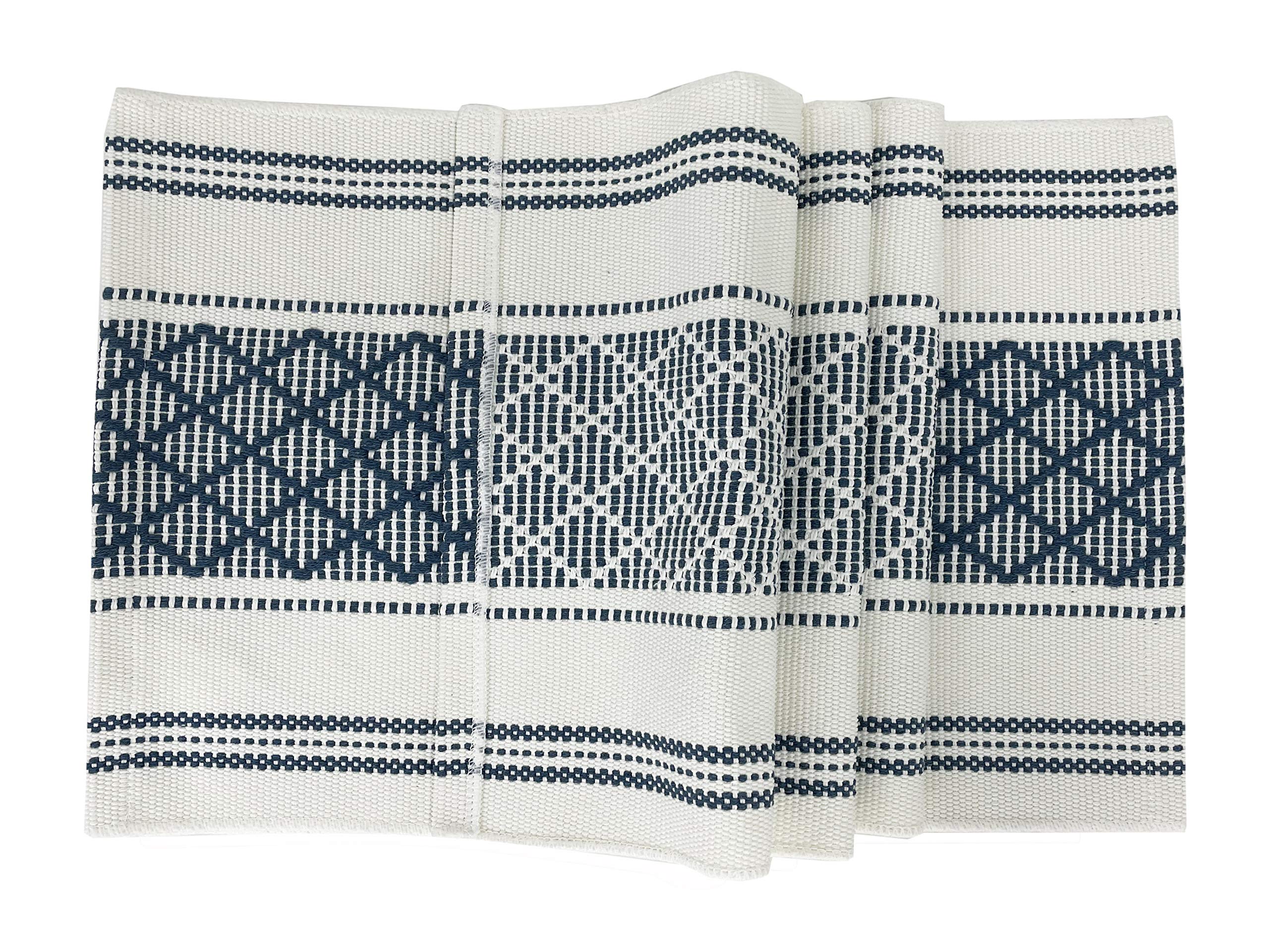 Fennco Styles Diamond Stitch Design Cotton Blend Placemats 14" W x 19" L, Set of 4 - Black Geometric Woven Table Mats for Boho Décor, Home, Dining Table, Banquets, Family Gatherings, Special Occasion