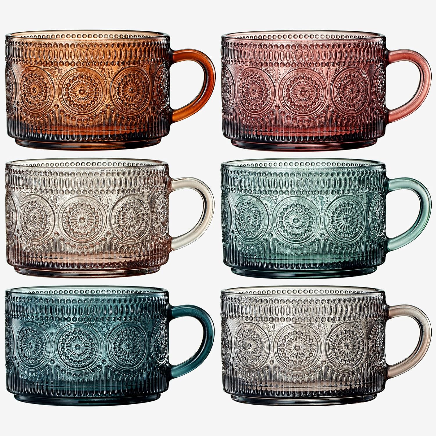 Colored Vintage Coffee Mug Set Set Of 6 15OZ Premium Barware Gift