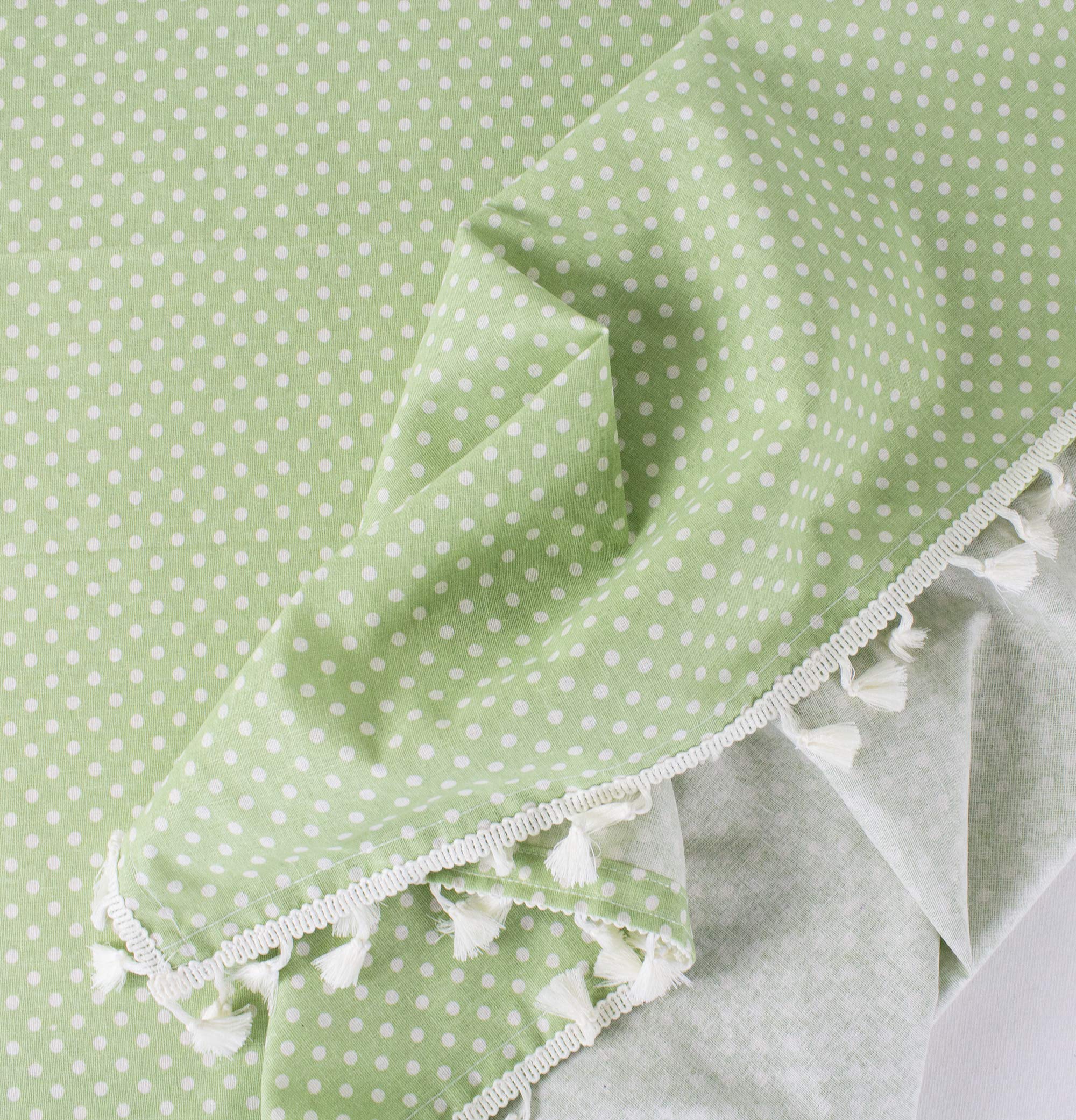 Fennco Styles Simply Striped Tassel Cotton Blend 55 x 55 Inch Tablecloth - Green Table Cover for Banquets, Holiday, Special Events, Outdoor and Home Décor