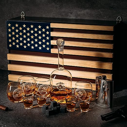 Marine Big Box Wall Decor Murphy With Decanter 4 Whiskey Glasses 4 Shot Glasses Marine Flask Marine