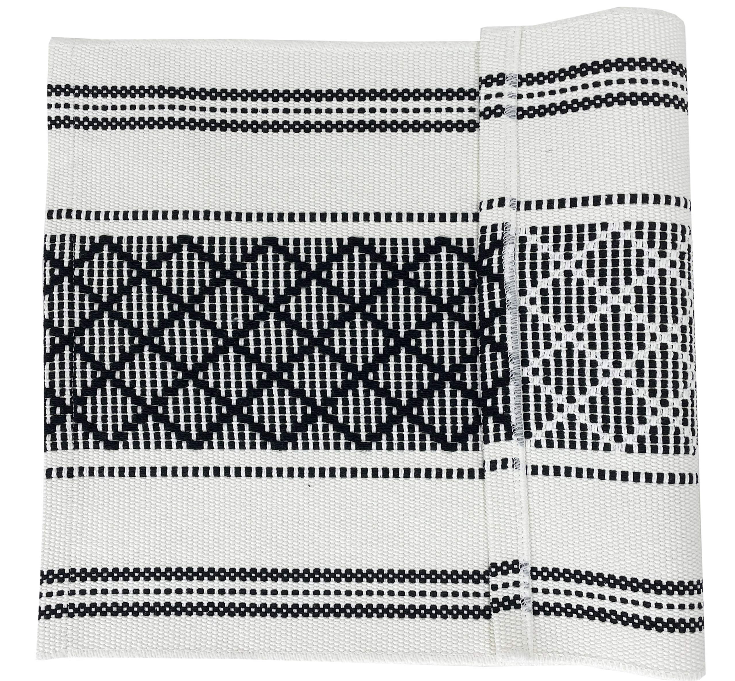 Fennco Styles Diamond Stitch Design Cotton Blend Placemats 14" W x 19" L, Set of 4 - Black Geometric Woven Table Mats for Boho Décor, Home, Dining Table, Banquets, Family Gatherings, Special Occasion