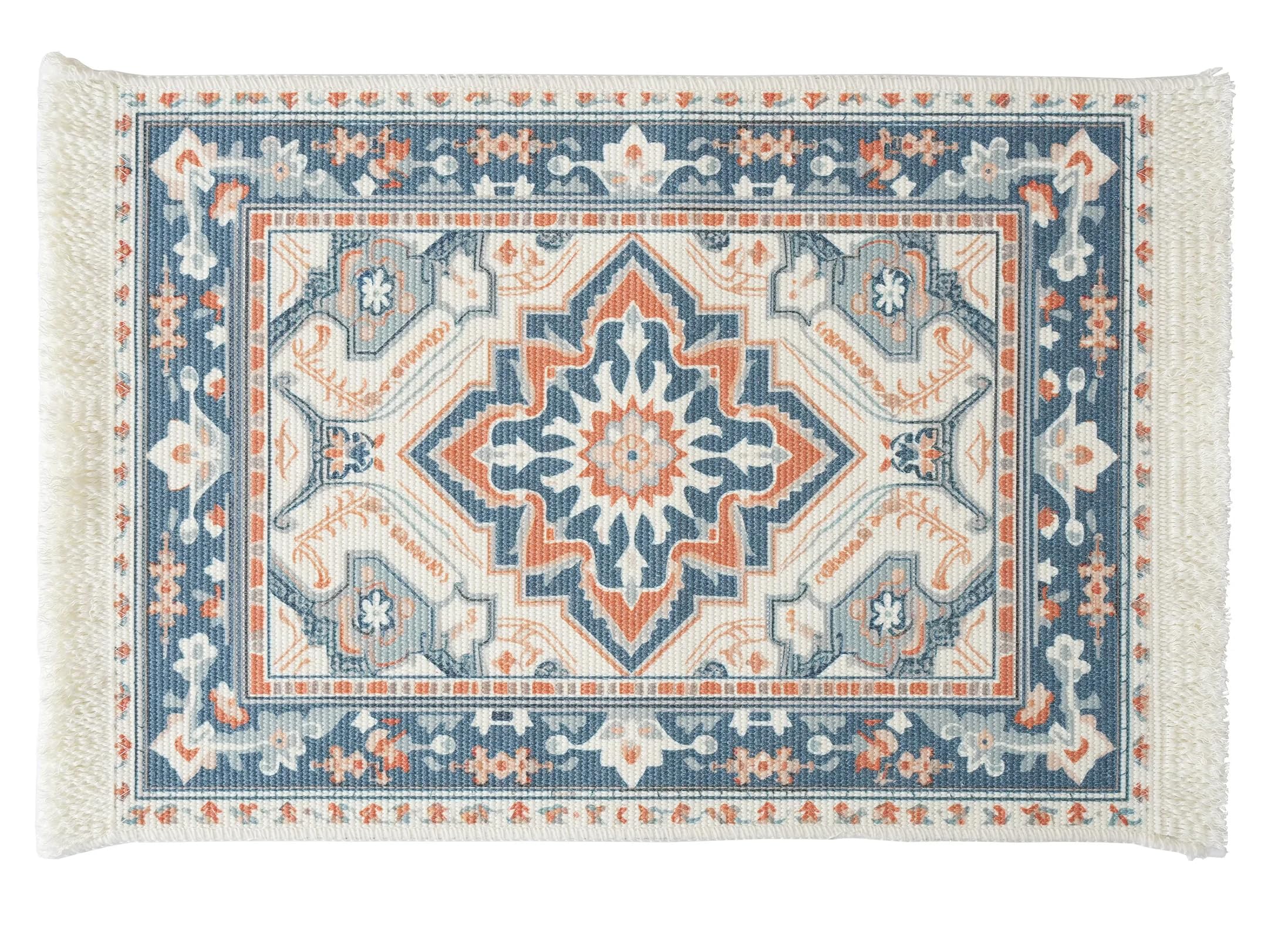 Fennco Styles Antique Turkish Printed with Fringe Placemats 14" W x 19" L, Set of 4 - Brown Oriental Woven Table Mats for Dining Room, Banquets, Family Gatherings, and Holidays