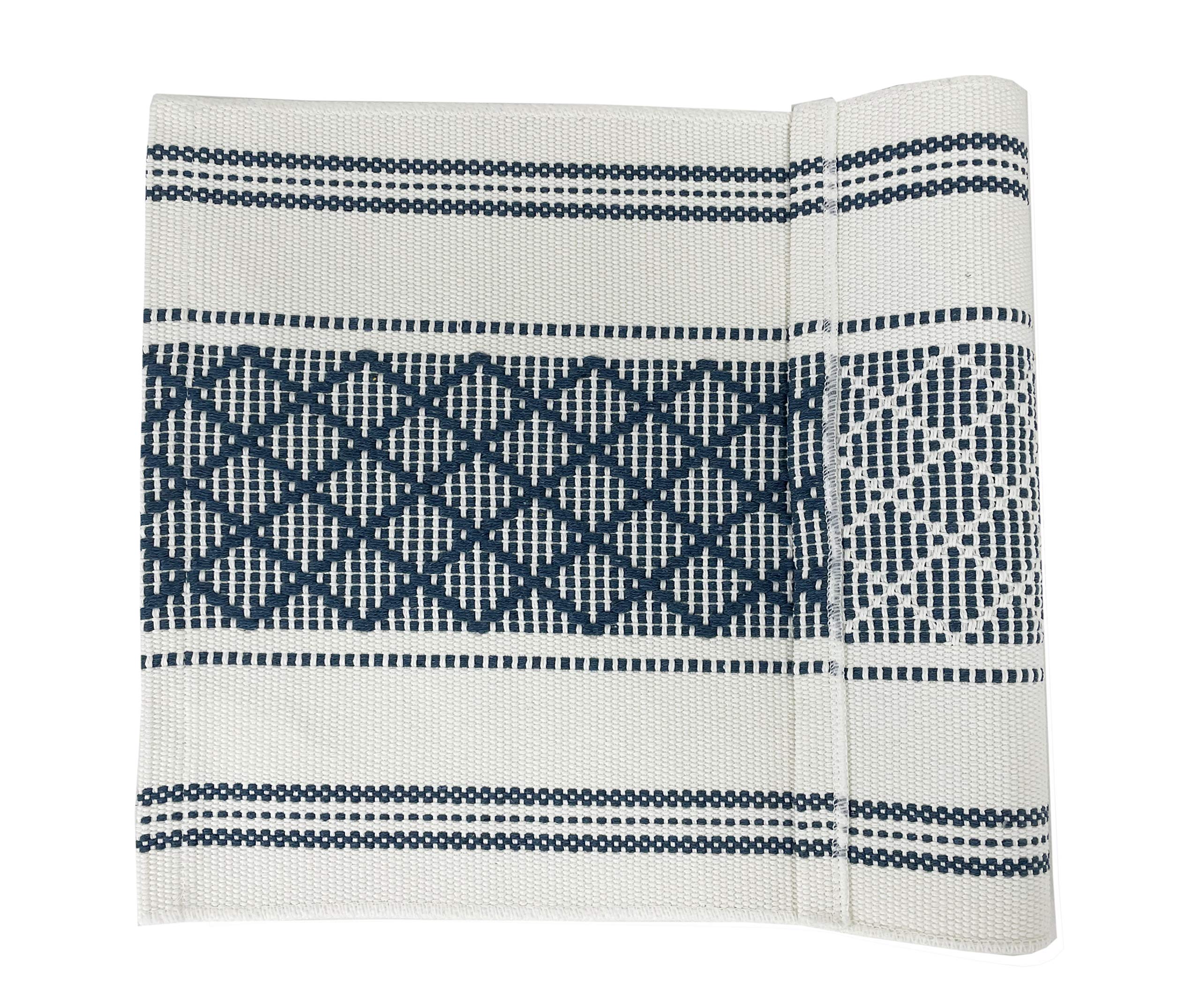 Fennco Styles Diamond Stitch Design Cotton Blend Placemats 14" W x 19" L, Set of 4 - Black Geometric Woven Table Mats for Boho Décor, Home, Dining Table, Banquets, Family Gatherings, Special Occasion