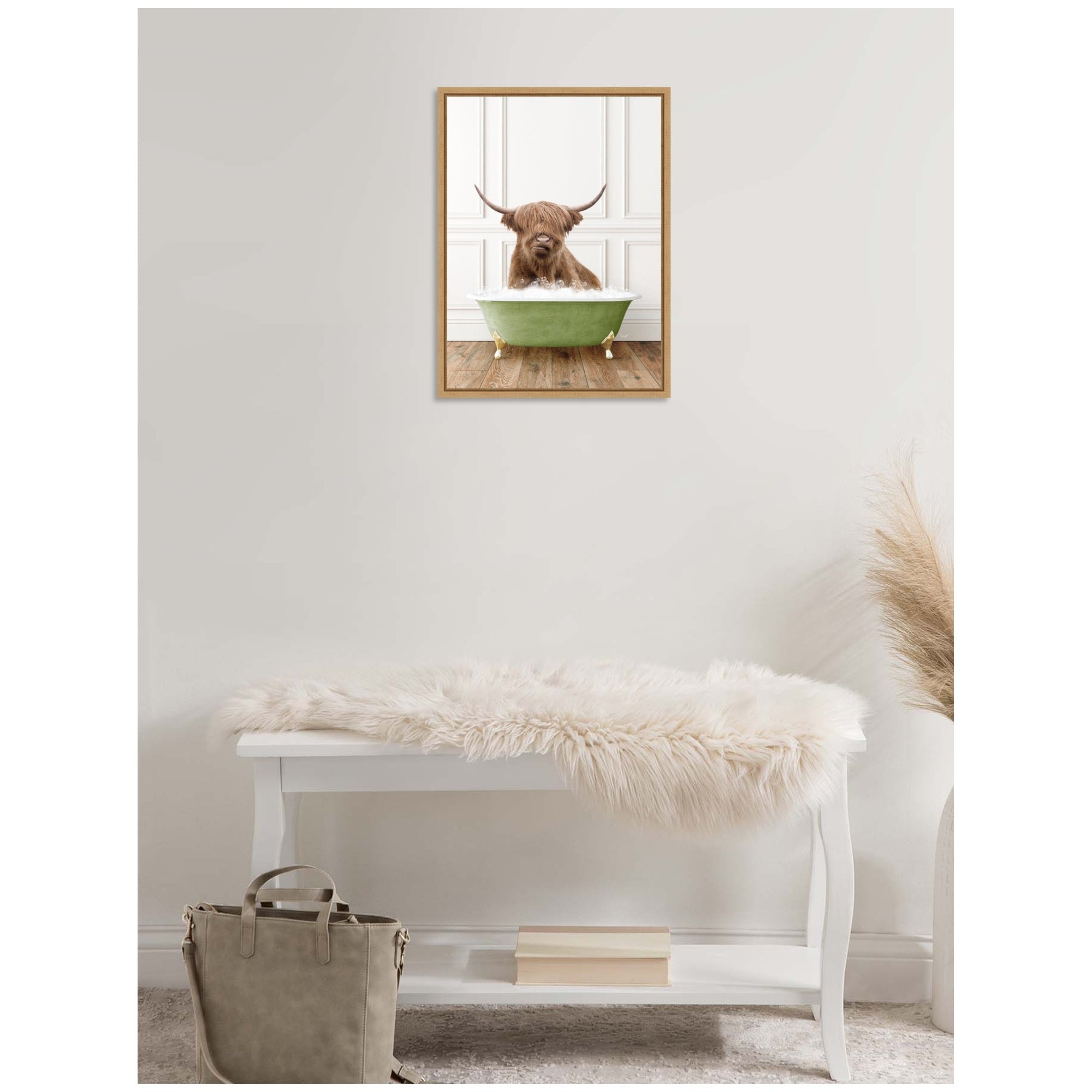 Sylvie Highland Cow in Transitional Bathtub Framed Canvas by Amy Peterson