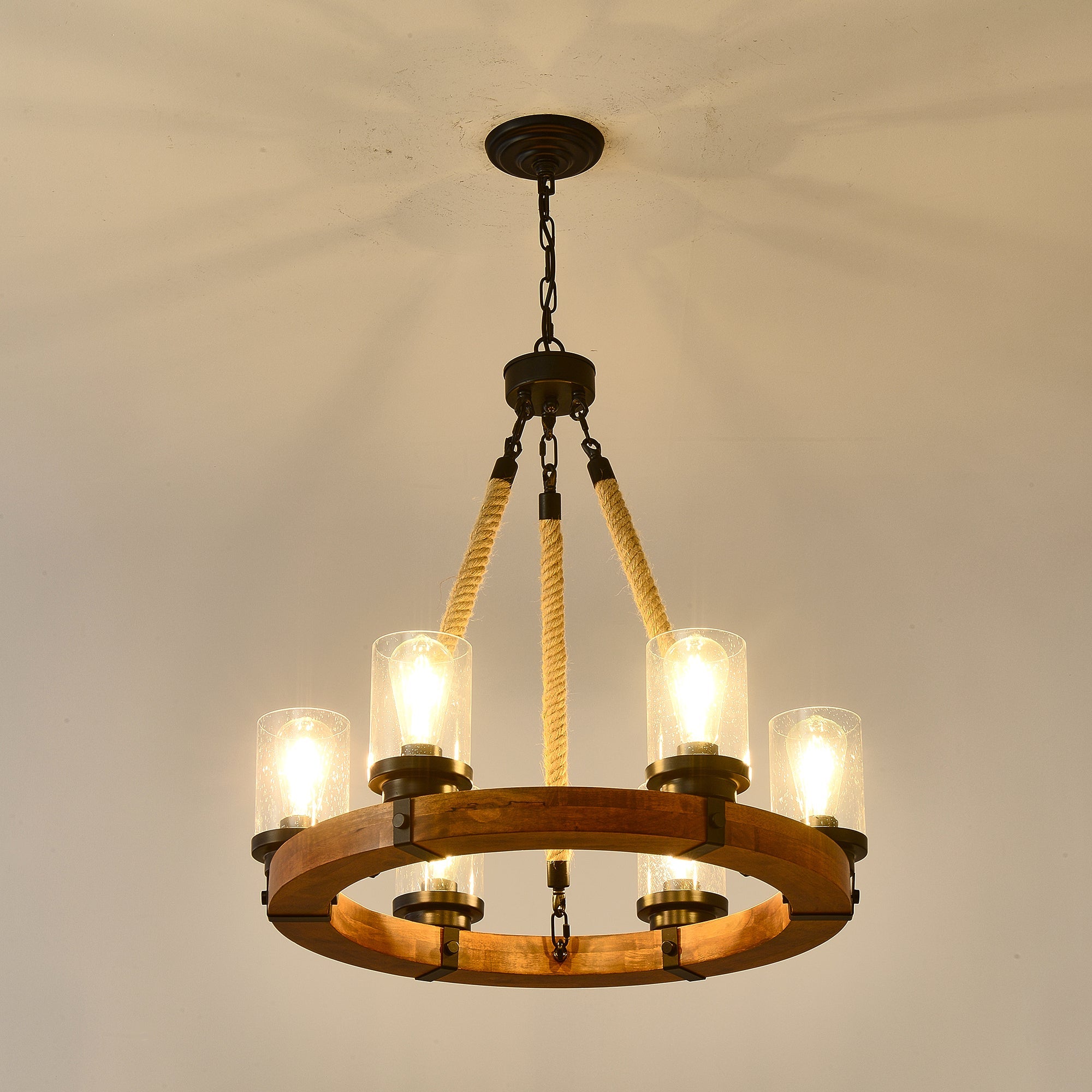 Rustic 6-Light Wagon Wheel Chandelier, Farmhouse Chandeliers