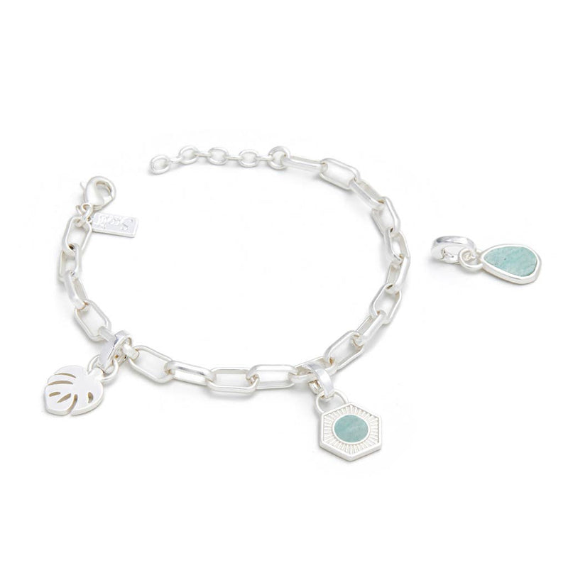 Interchangeable Charm Bracelet - Amazonite/Courage/Silver