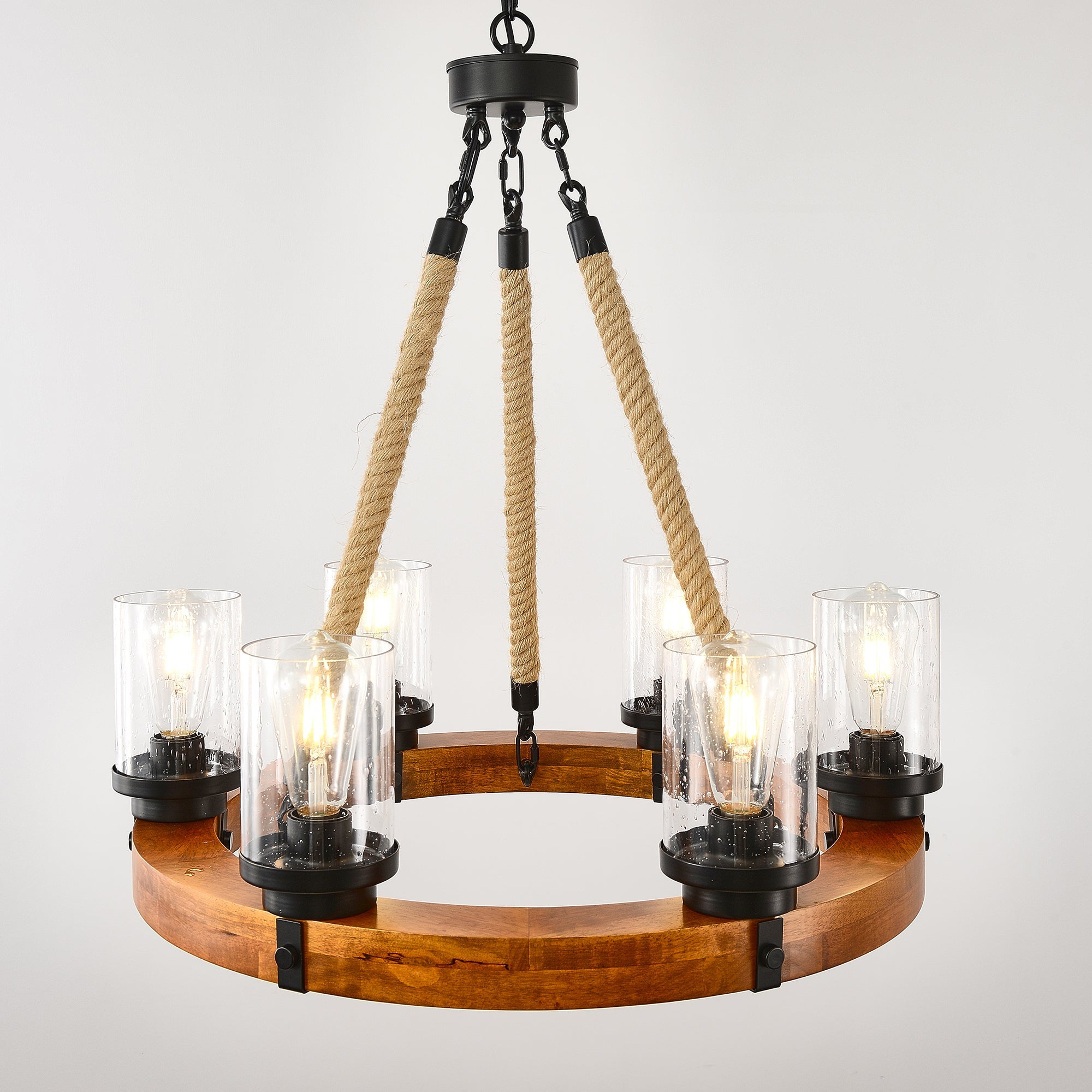 Rustic 6-Light Wagon Wheel Chandelier, Farmhouse Chandeliers