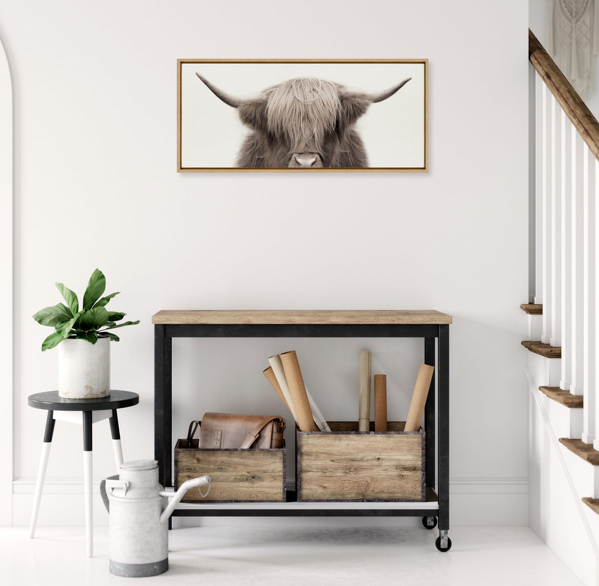 Sylvie Hey Dude Highland Cow Color Framed Canvas by The Creative Bunch Studio