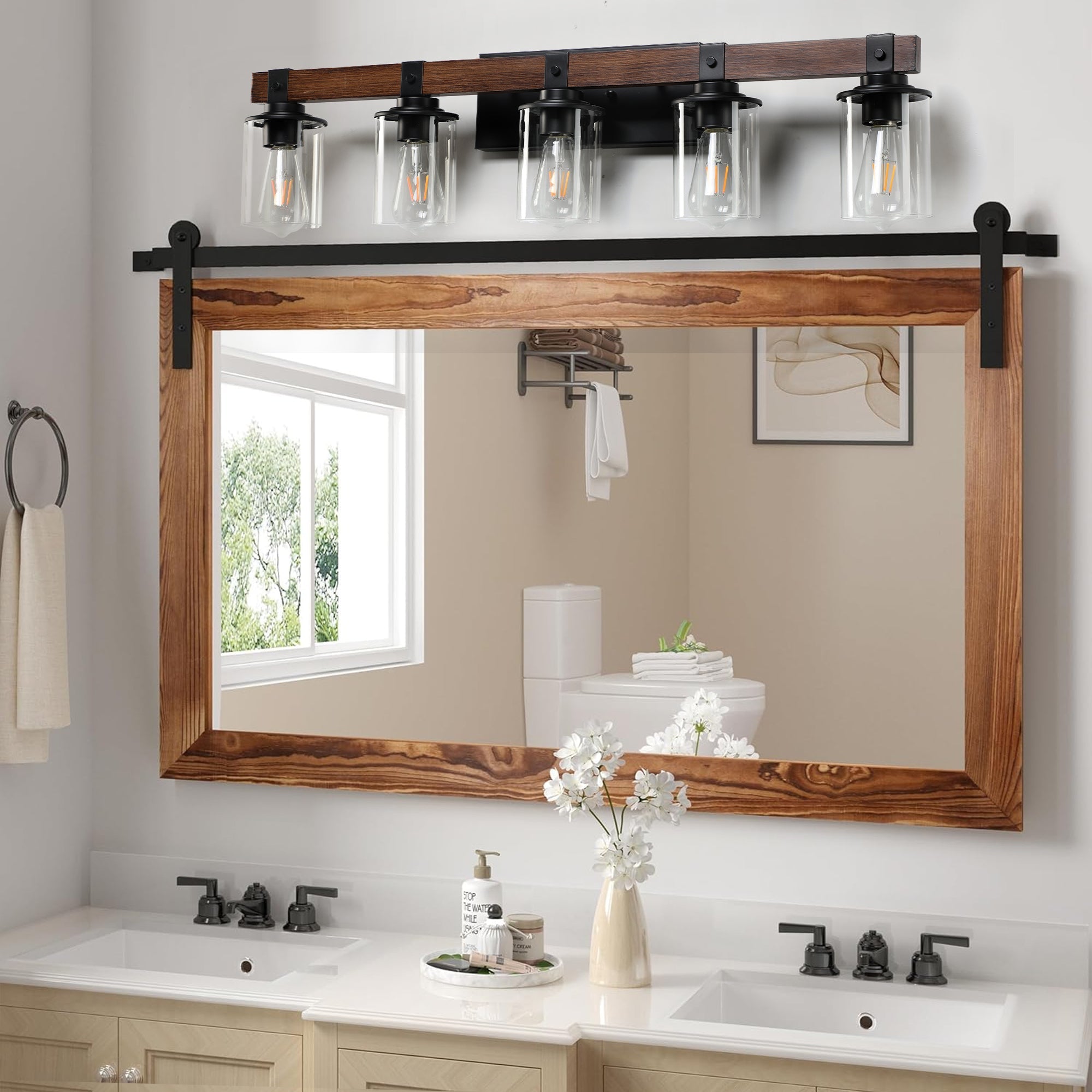 35" Rustic 5-Light Vanity Light, Industrial Bathroom Lighting Fixture