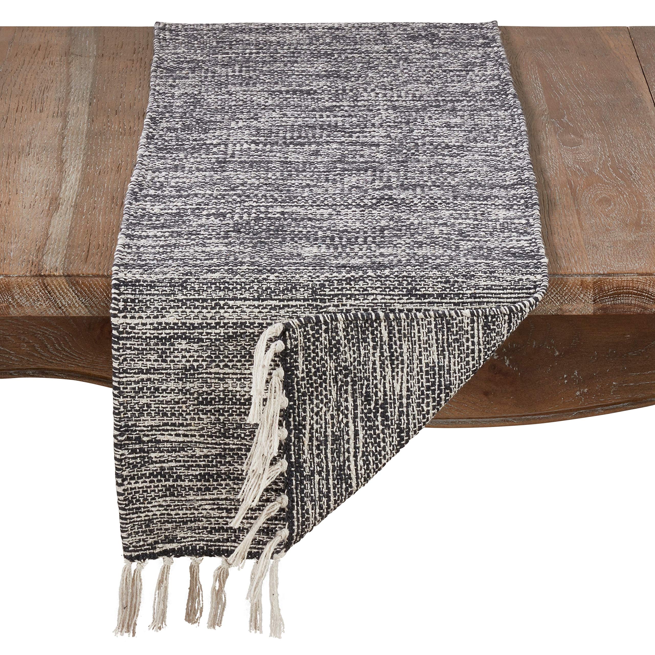 Classic Black Tassels 100% Cotton Table Runner (14"x72" Table Runner)