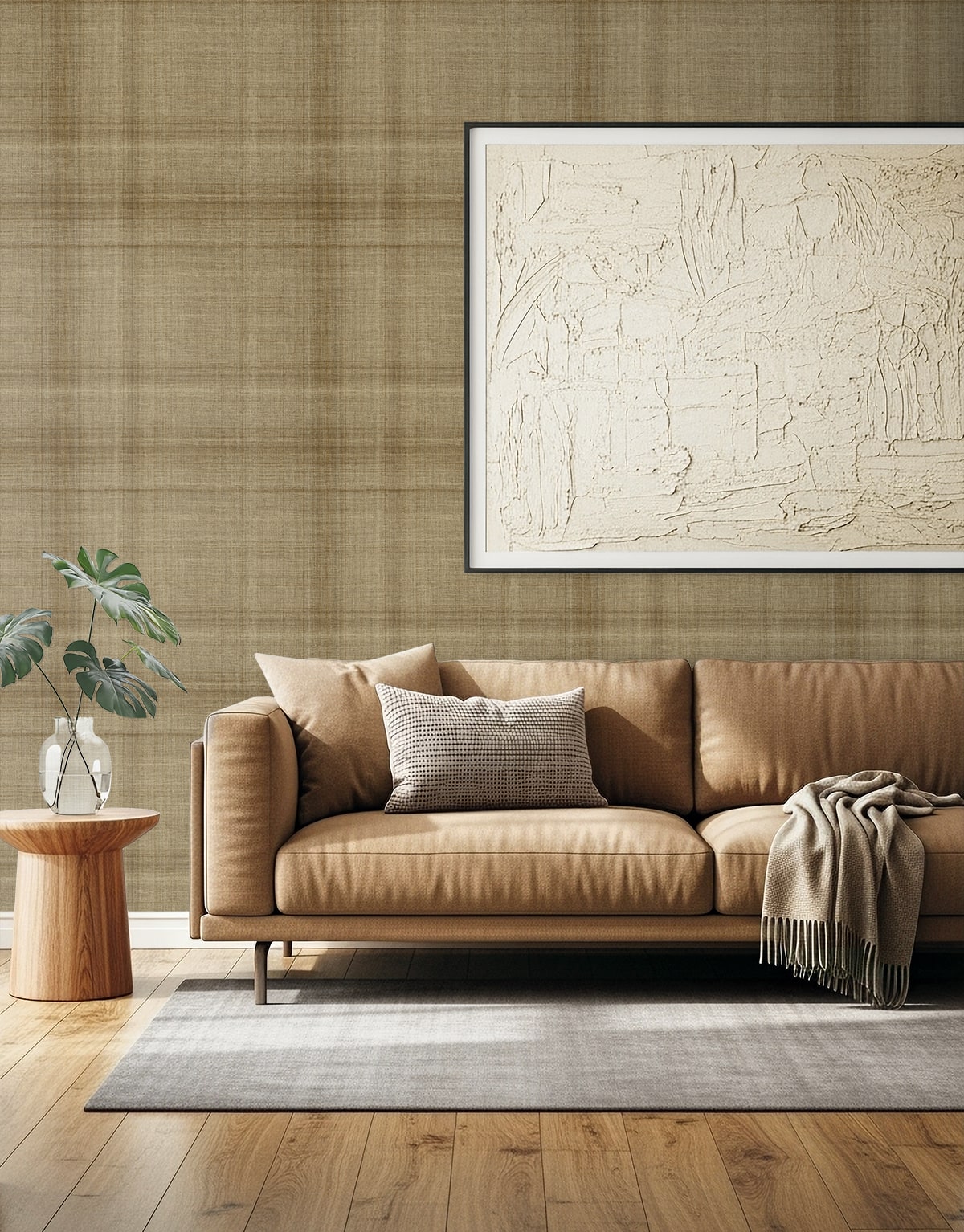 Bali Tropical Oasis Faux Linen Embossed Vinyl Unpasted Wallpaper