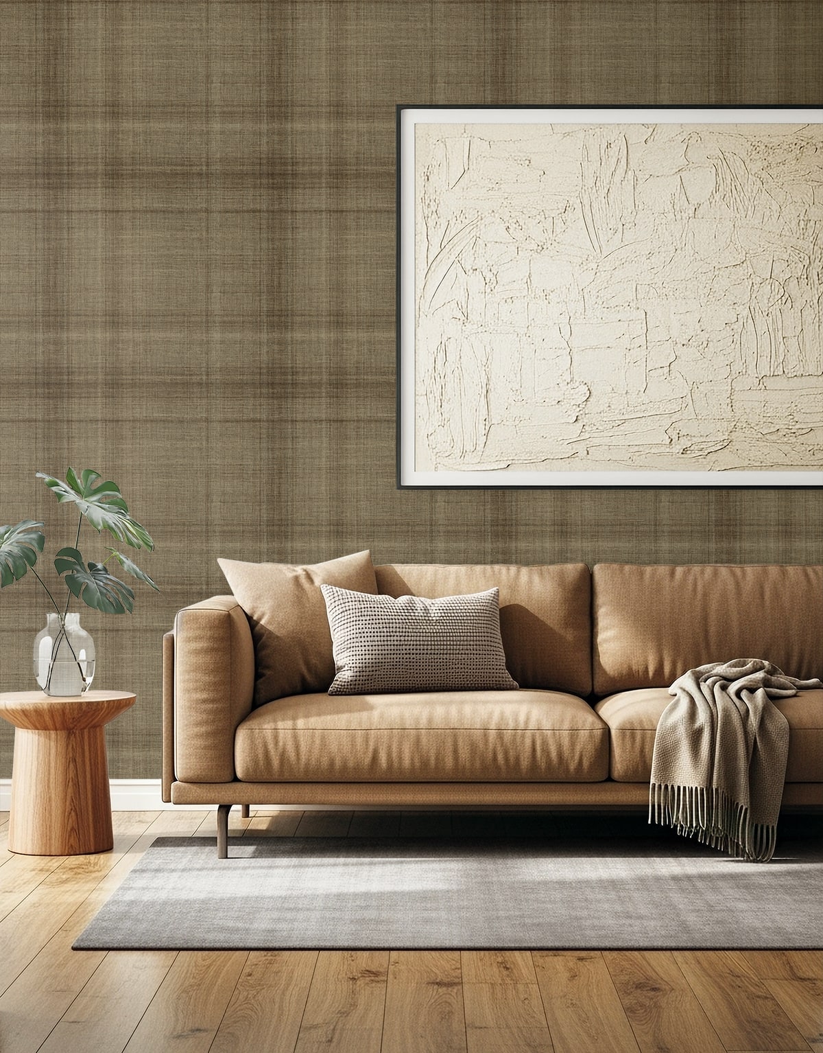 Bali Tropical Oasis Faux Linen Embossed Vinyl Unpasted Wallpaper