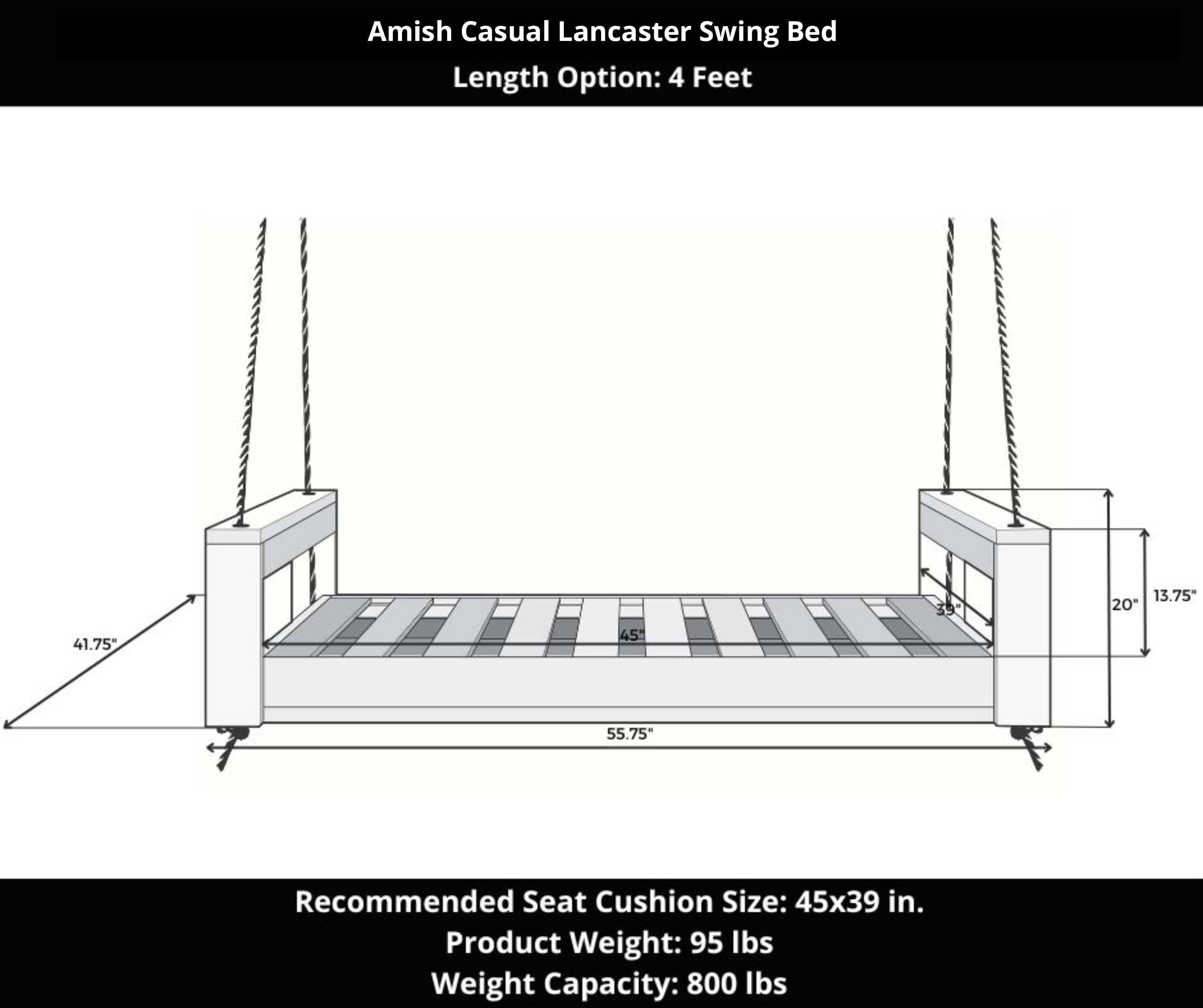Amish Casual Lancaster Daybed Swing Bed, 4 Ft Cedar