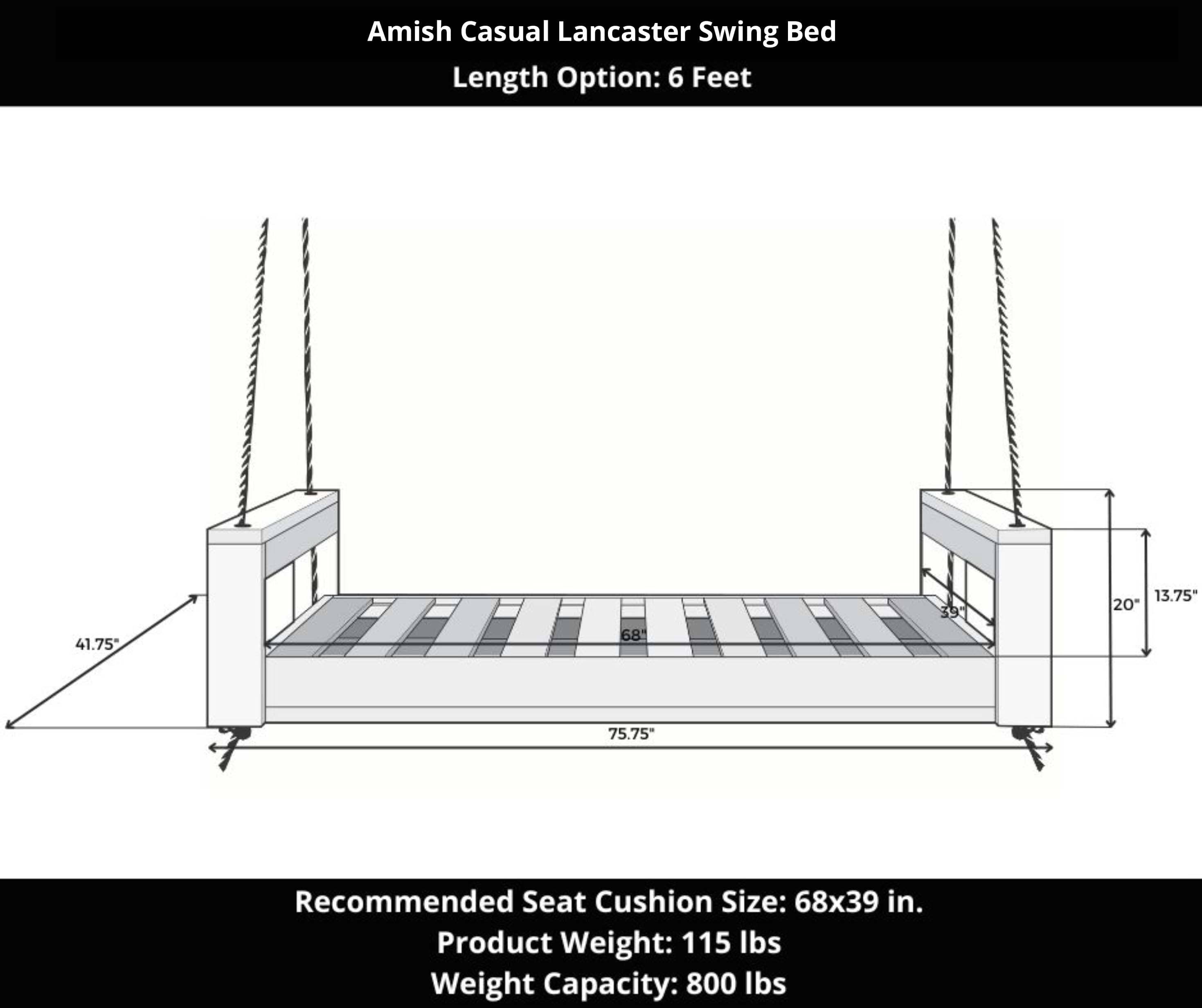 Amish Casual Lancaster Daybed Swing Bed, 6 Ft Oak