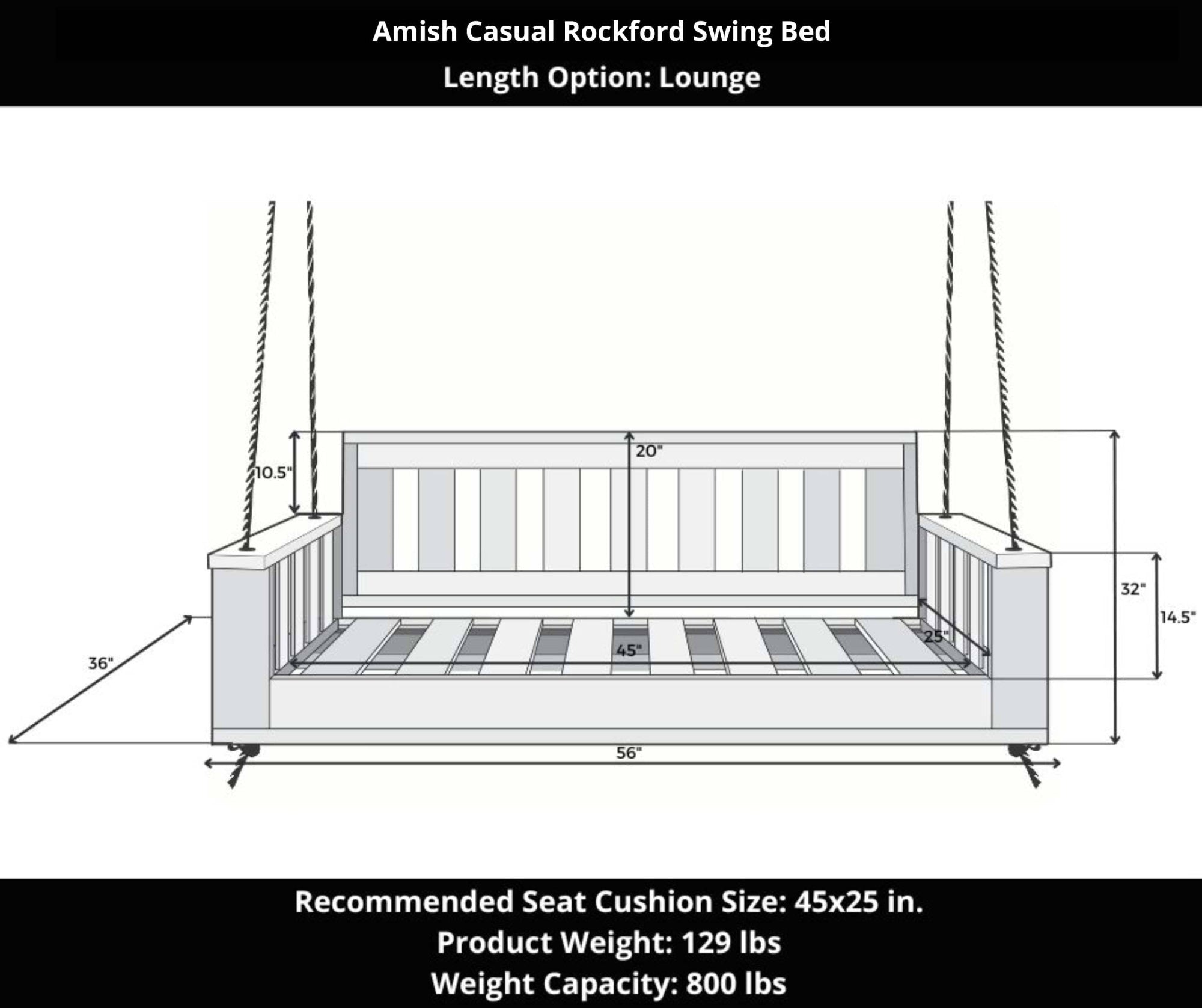 Amish Casual Rockford Daybed Swing Package with Included Cushions, Lounge, Dark Walnut Stain