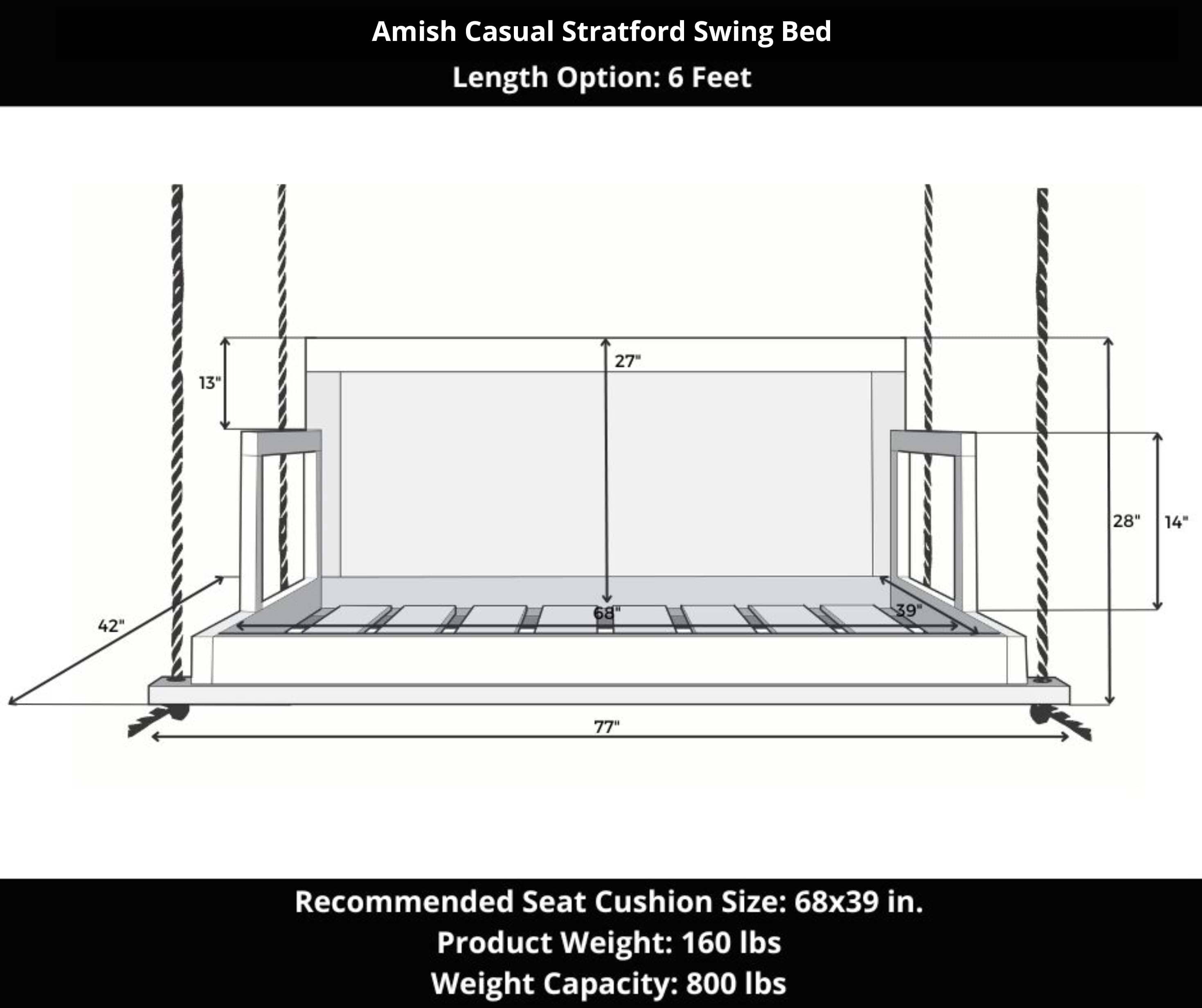 Amish Casual Stratford Porch Swing Bed in Dovetail Grey