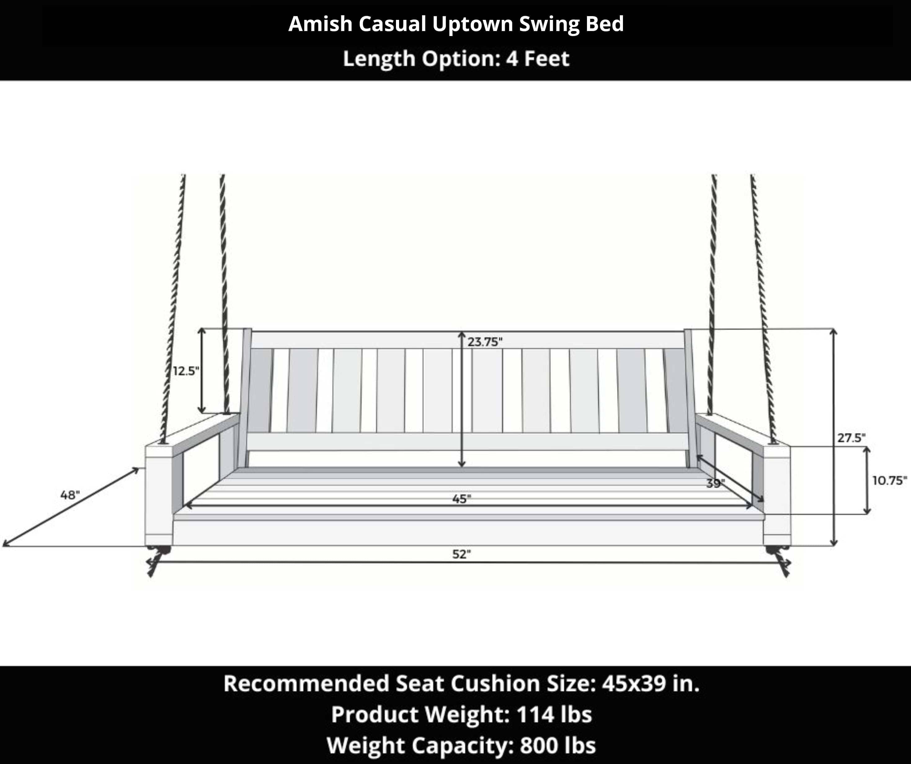Amish Casual 4 Foot Uptown Porch Swing Bed in Dark Walnut Stain