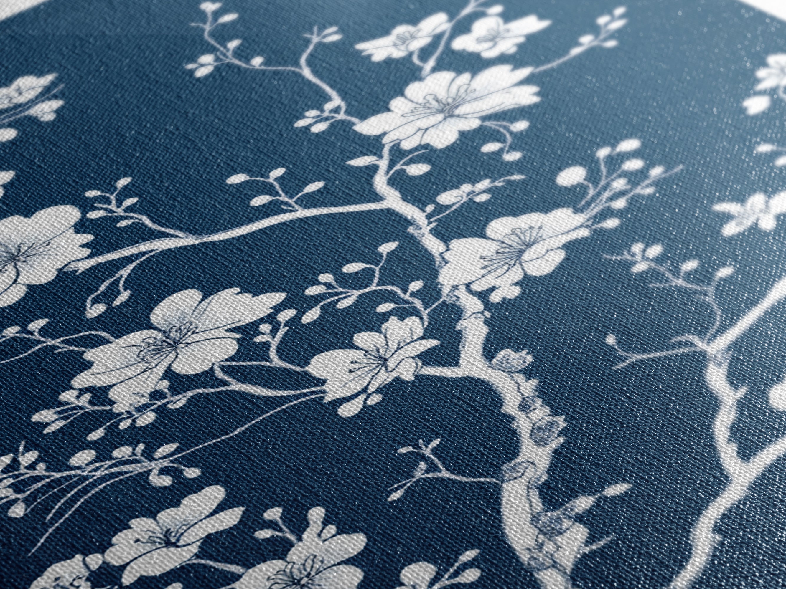 Forest Life Botanical Print - Framed Canvas Print - Chinoiserie Wall Art, Chinoiserie Painting, Blue Wall Art Ready To Hang
