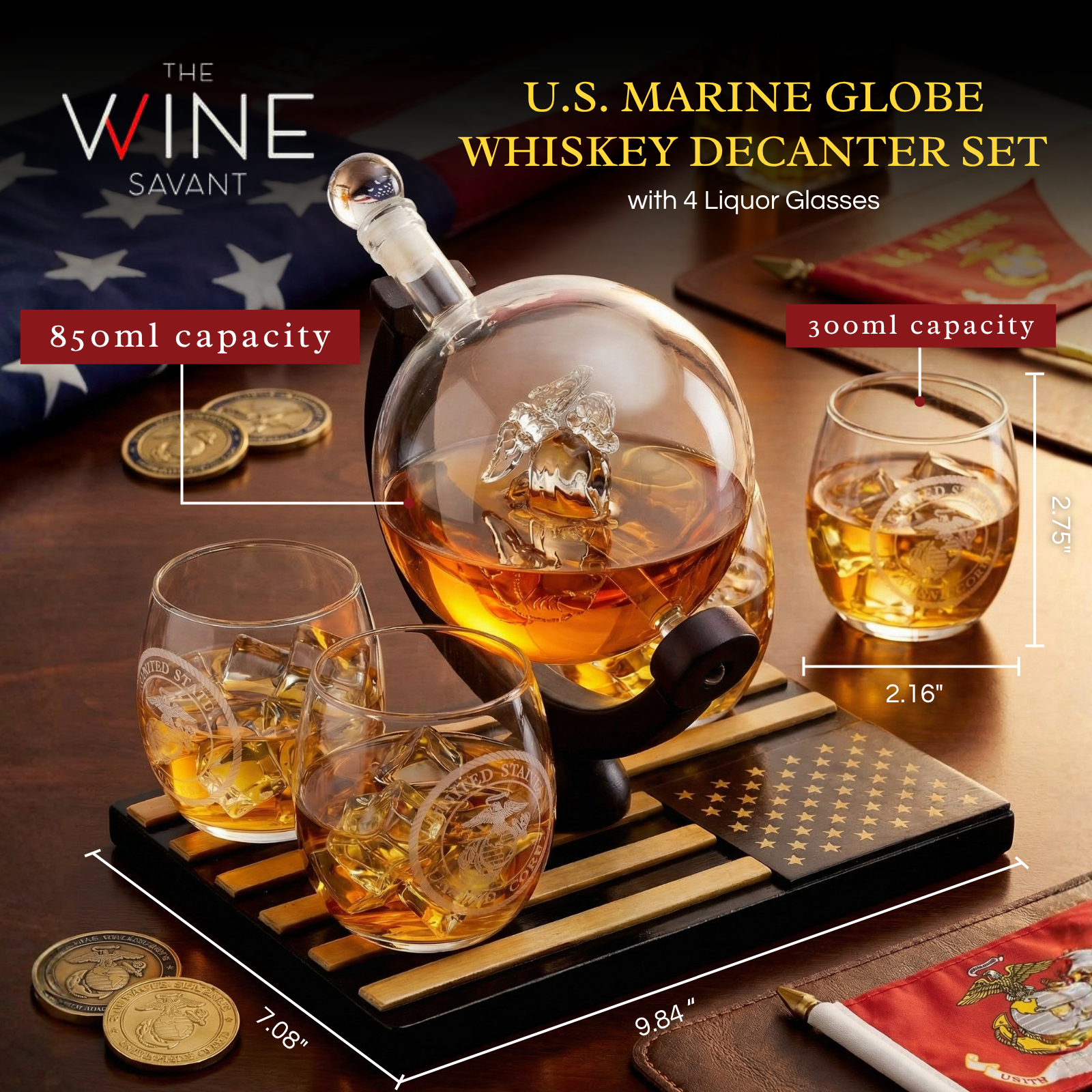 Marine Whiskey Decanter Set Premium Barware Gift Elegant Drinkware Collection