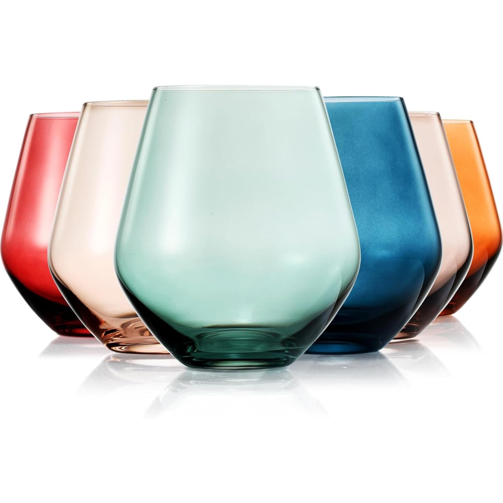 Colored Stemless Crystal Wine Glass Set Of 6 Gift For Her Him Wife Friend Large 16 Oz Glasses Unique